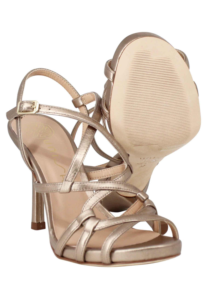 Sandali donna in pelle laminata bronzo con tacco alto e cinturino alla caviglia YULEN LMT MUMM Unisa 