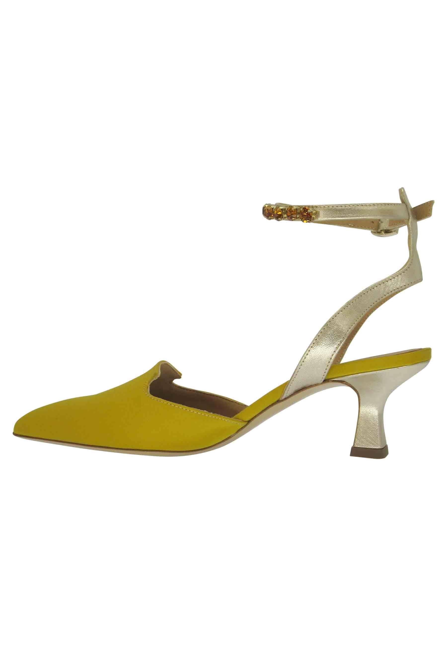 Decollete donna in raso senape con cinturino gioiello alla caviglia ARKAN 008 Festa 