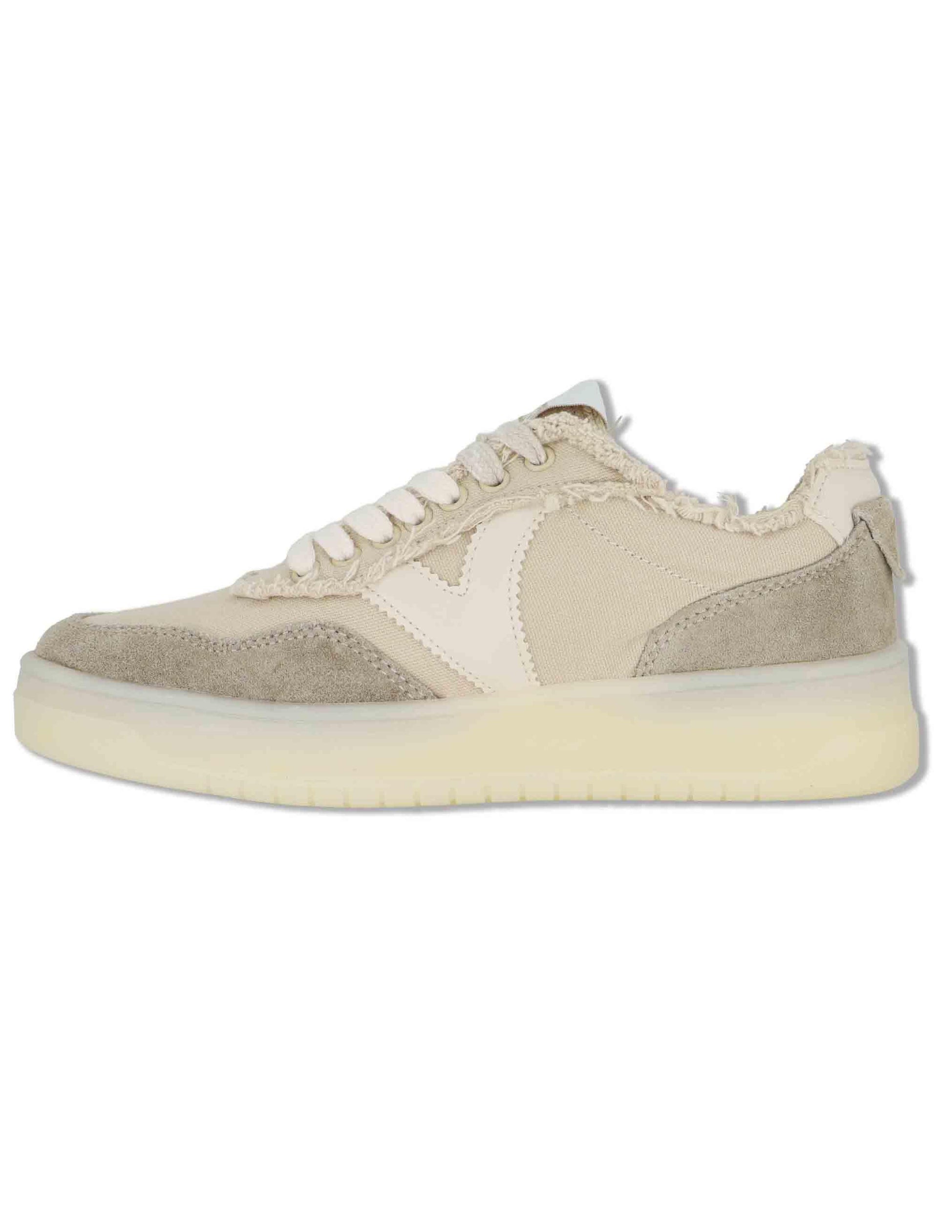Sneakers donna Seul in tessuto e pelle beige con suola alta 1257146 80_Beige Victoria 