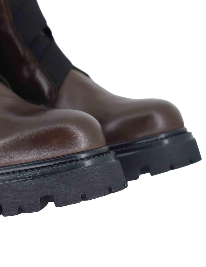 Stivaletti anfibi donna in pelle marrone con elastici e suola carrarmato GAIA 13 014 Tattoo 