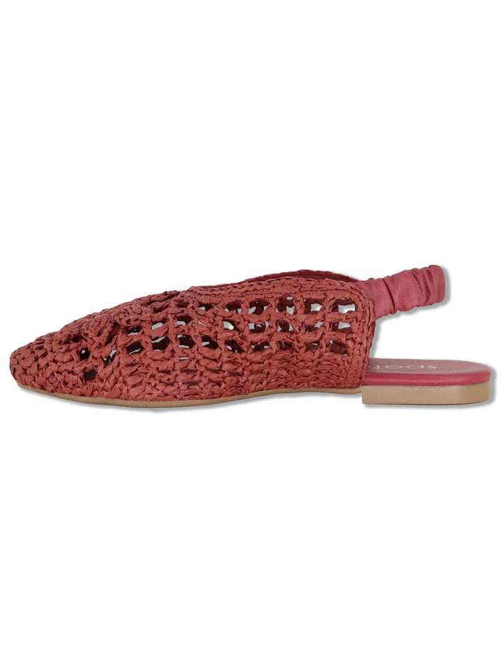 Sligback donna in rafia rossa con cinturino posteriore in pelle e tacco basso SP251425 016 Spatarella 