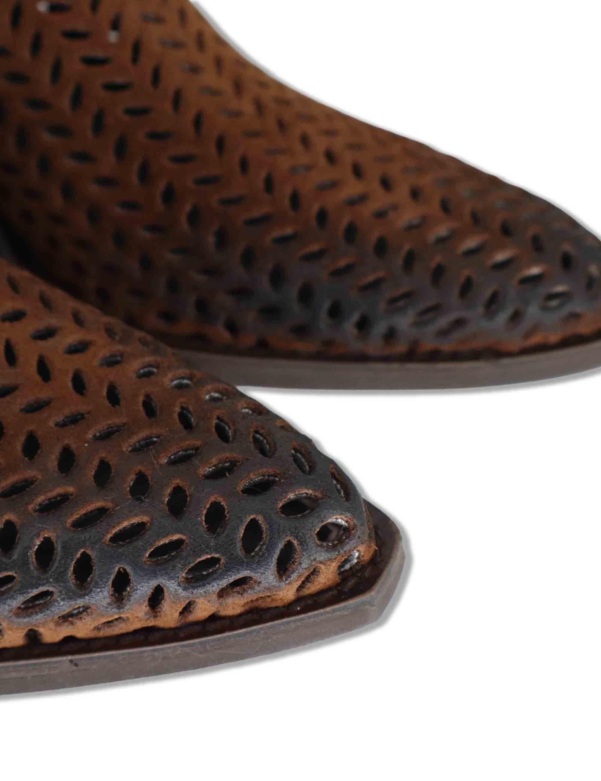 Stivaletti texani donna in camoscio cuoio laserato tacco medio GOLD106 016 Tattoo 