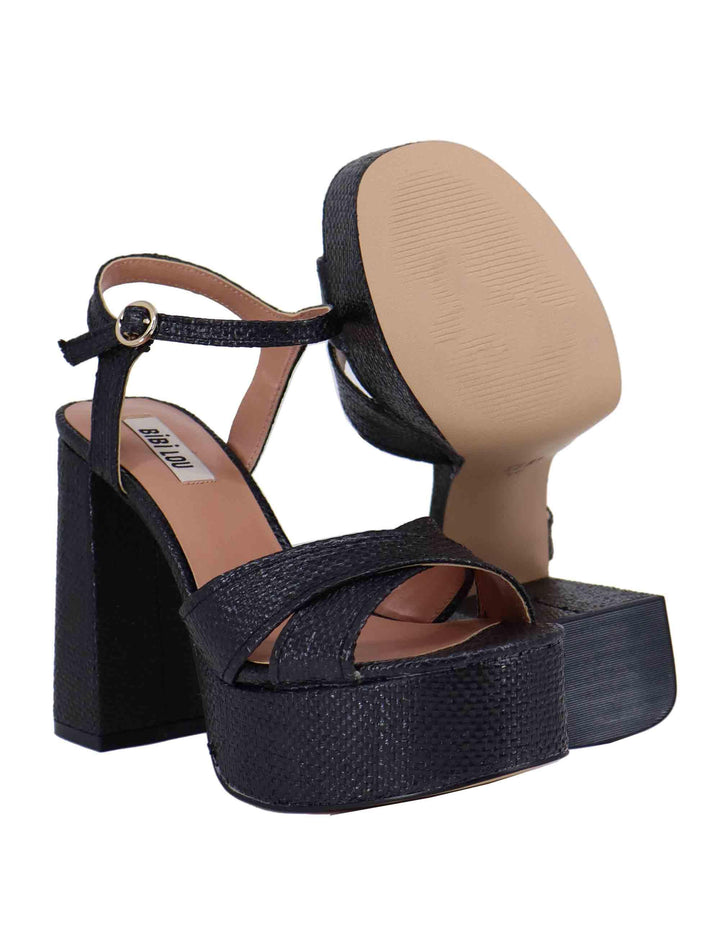 Sandali donna Arden in rafia nera con tacco alto e plateau 800P69JE 001 Bibi Lou 