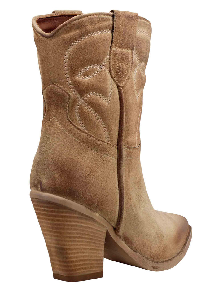 Stivaletti texani donna in pelle beige con tacco alto SOFIE 03 015 Zoe 