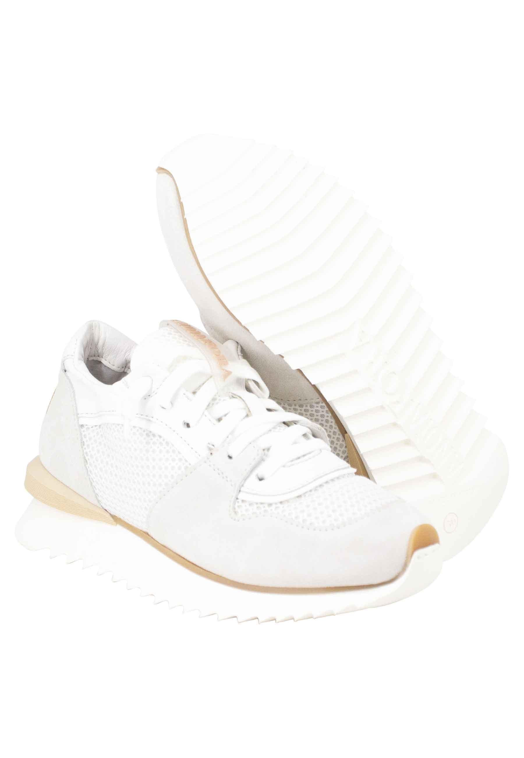 Sneakers donna in pelle e tessuto bianco fondo running RUFFLE 101 Andia Fora 