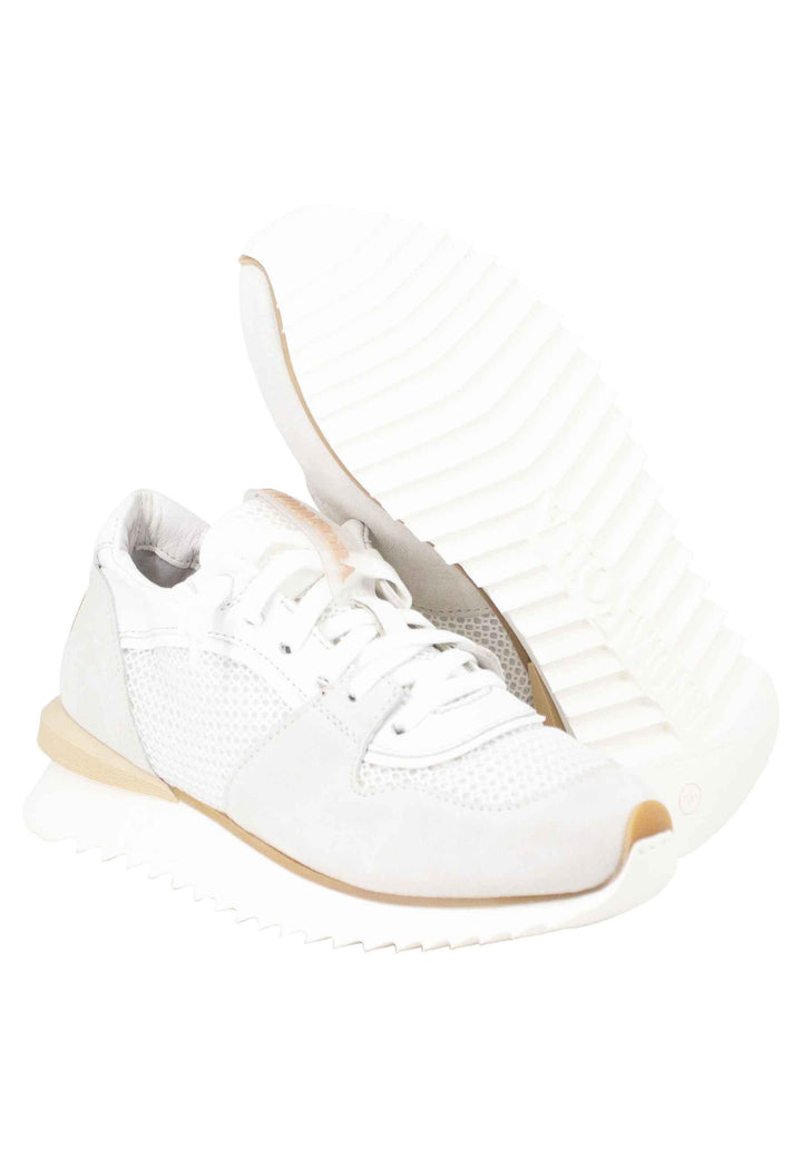 Sneakers donna in pelle e tessuto bianco fondo running RUFFLE 101 Andia Fora 