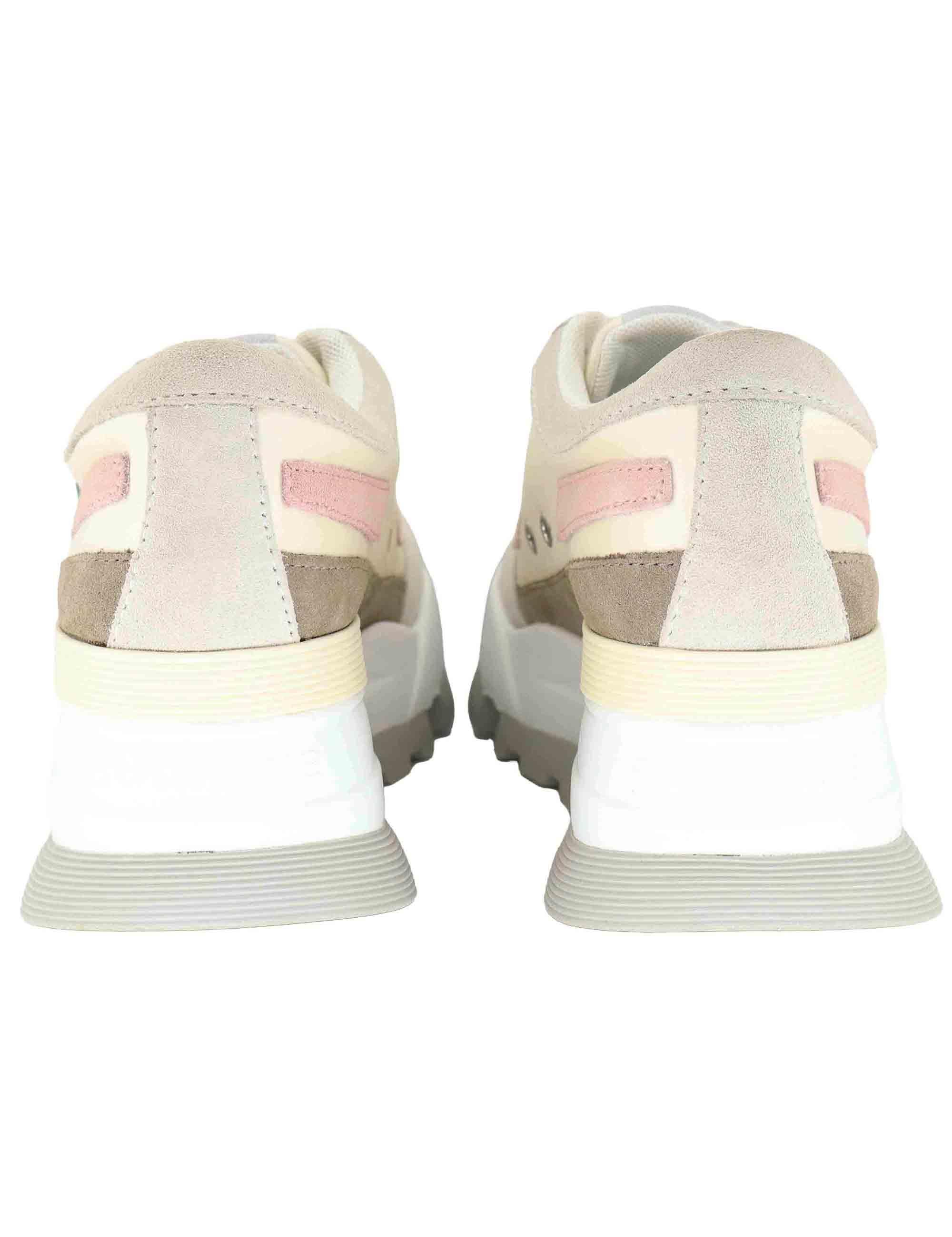 Sneakers donna in pelle e tessuto beige con zeppa alta in gomma 0304-84567 3 Ruco Line 