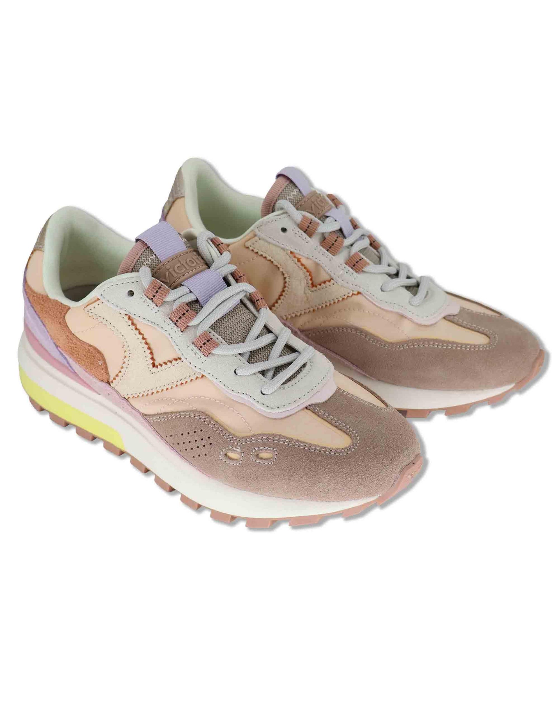 Sneakers donna Luna in pelle e camoscio rosa con suola running 1156116 42_Rosa Victoria 