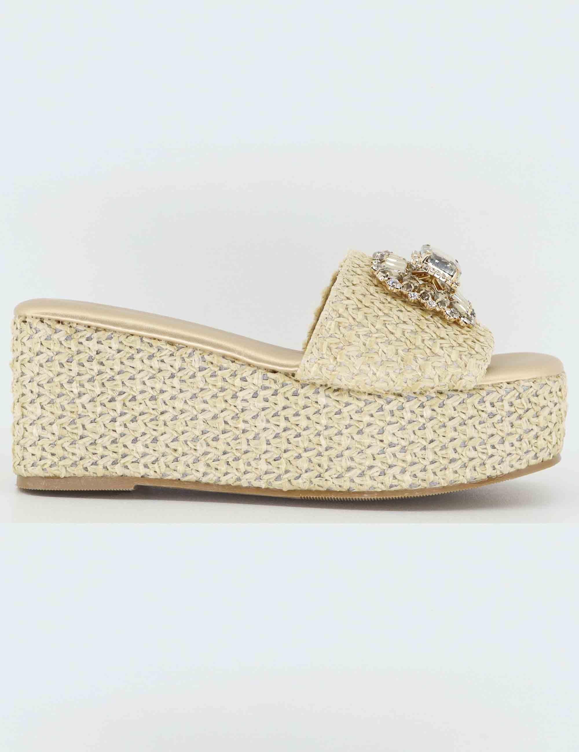 Sandali donna in rafia naturale con gioiello U439W06374A0 230106-3 Exe 