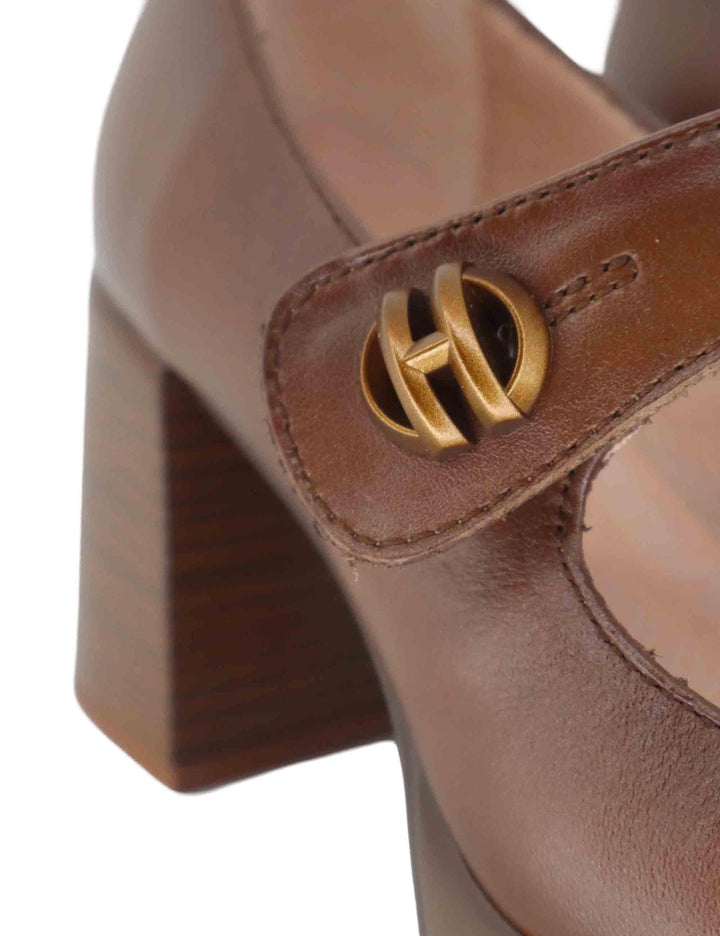 Decollete donna in pelle marrone con cinturino e tacco alto HI254305 C007 Hispanitas 