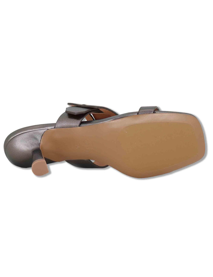 Sandali donna in pelle laminata argento con fibbia laterale e tacco medio Altair 662Z10VK 09-PLOMO Bibi Lou 