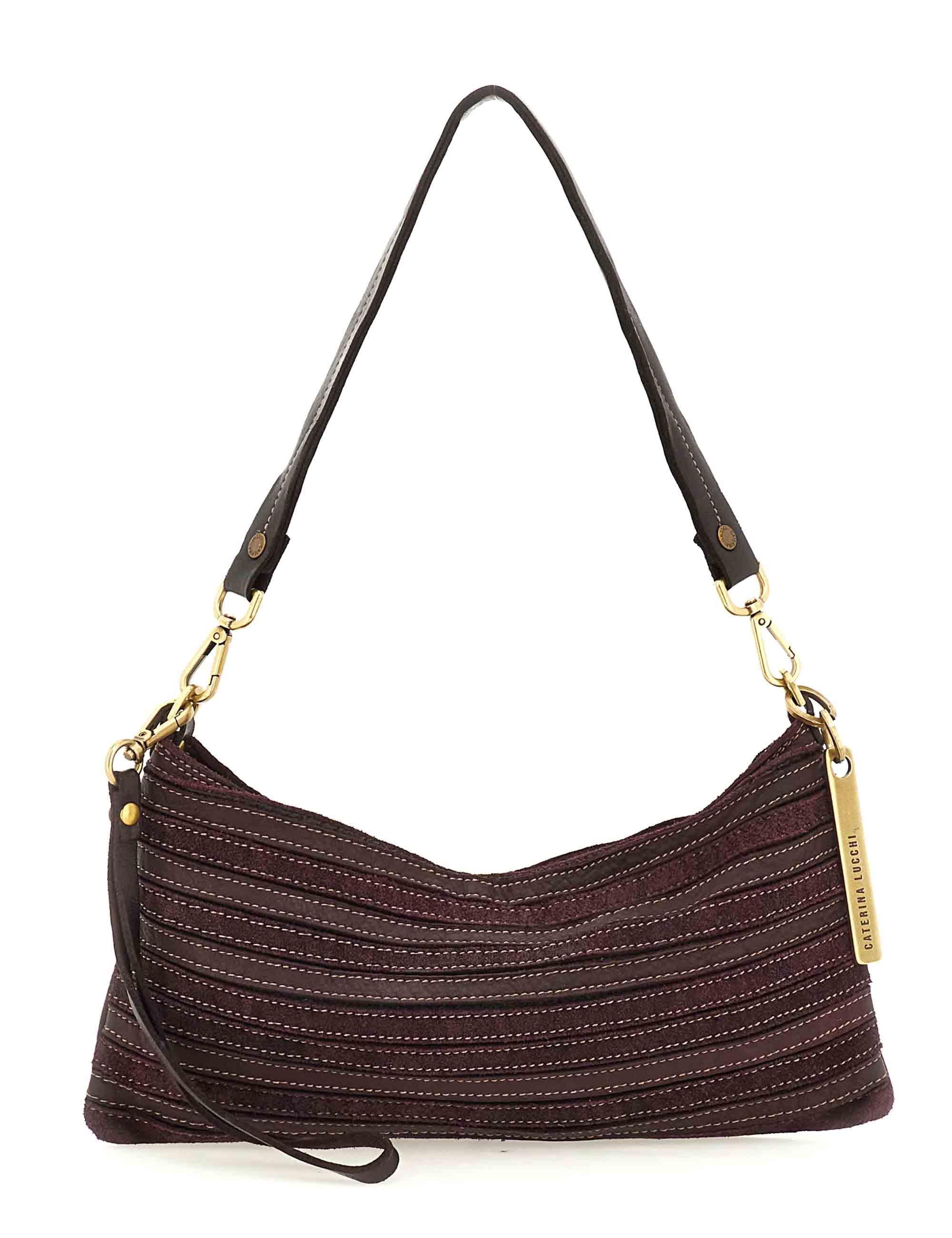 Borse a spalla Nora in pelle e camoscio prugna multiriga Donna L012960ND X2917 C3507