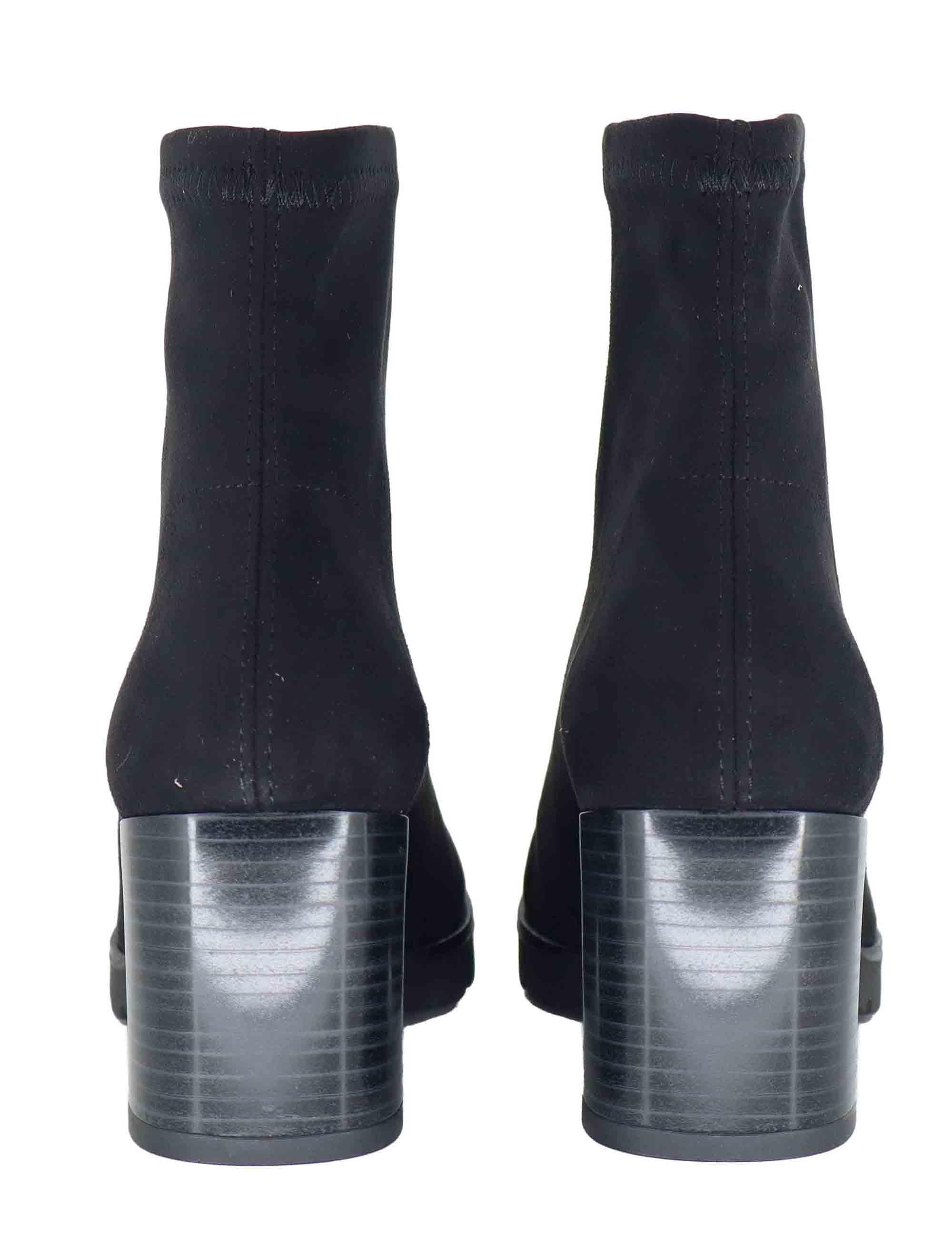 Stivaletti donna in tessuto elasticizzato nero con tacco e plateau 78174-AE 05 Miss Elastic 