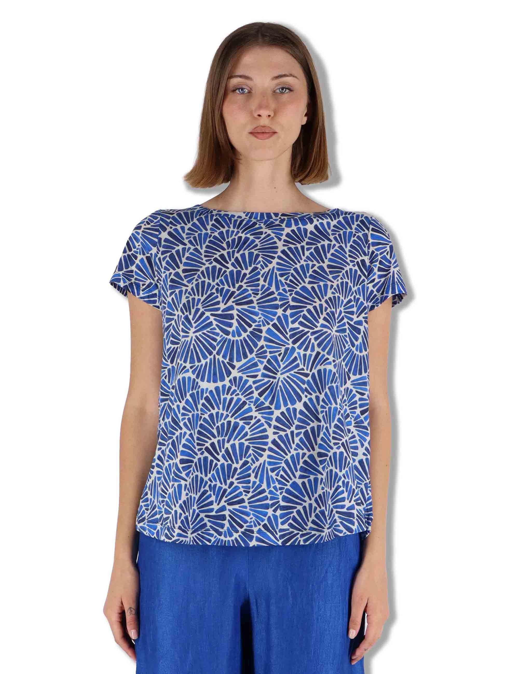 T-Sshirt donna Summer Nomade Prints in cotone blu a fantasia JK029570673 D8090 Maliparmi 