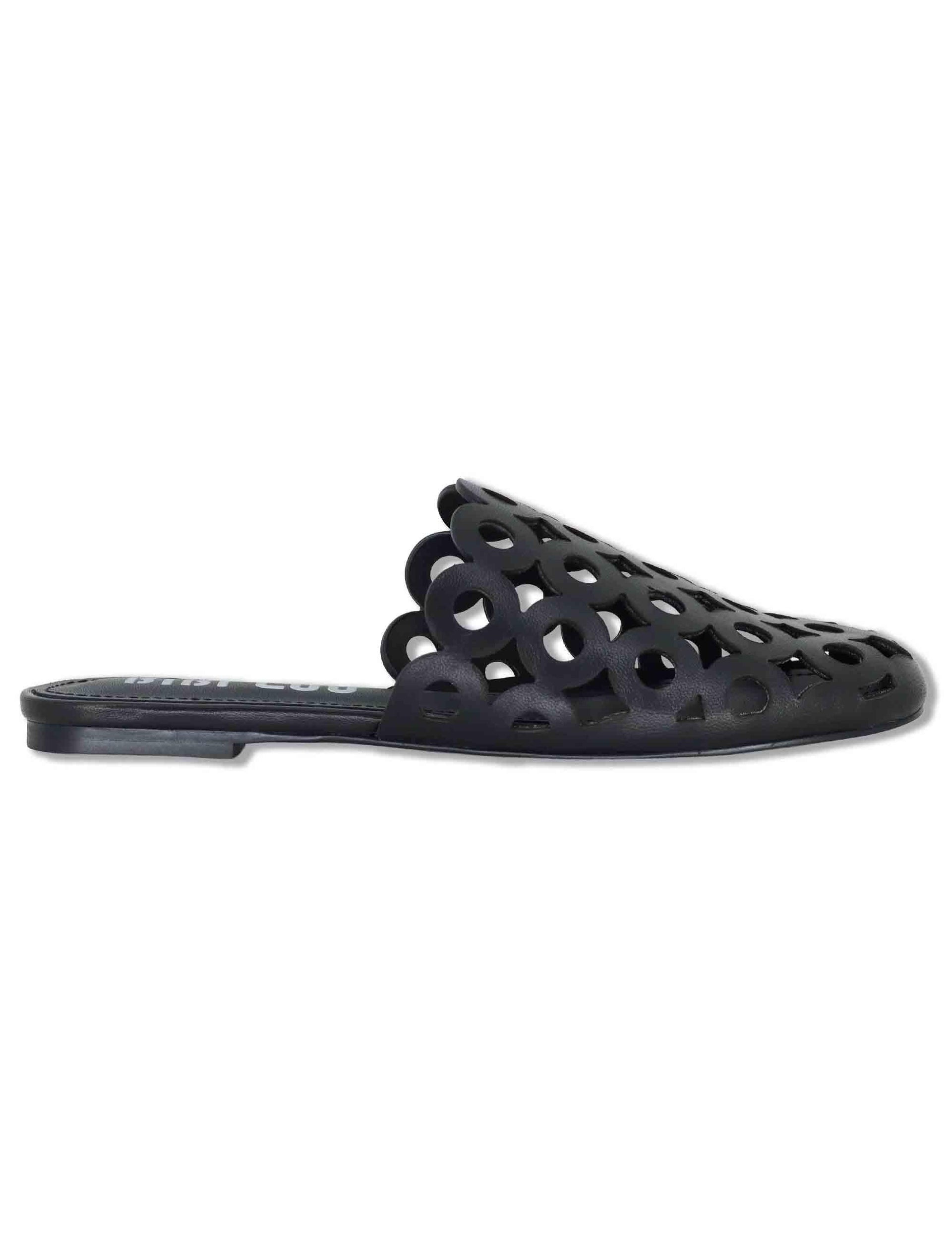 Sabot donna in pelle nera forata tacco basso Oribu 629Z10VK 03-NEGRO Bibi Lou 