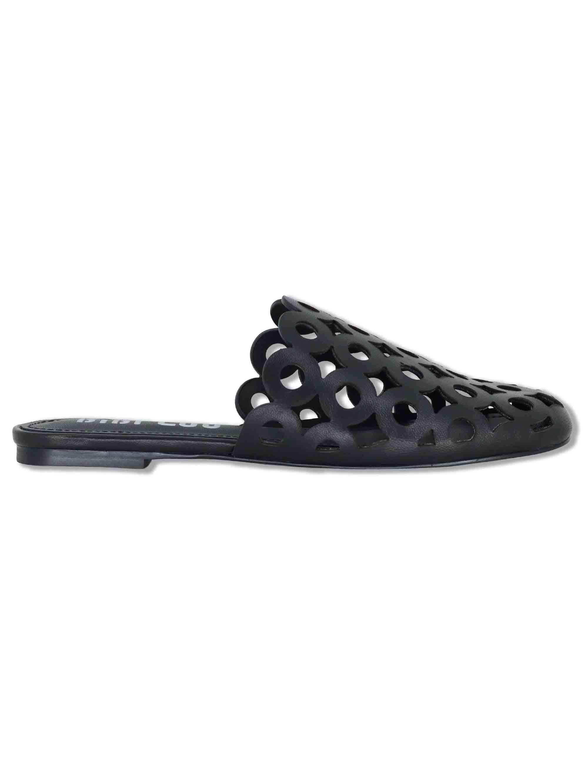 Sabot donna in pelle nera forata tacco basso Oribu 629Z10VK 03-NEGRO Bibi Lou 