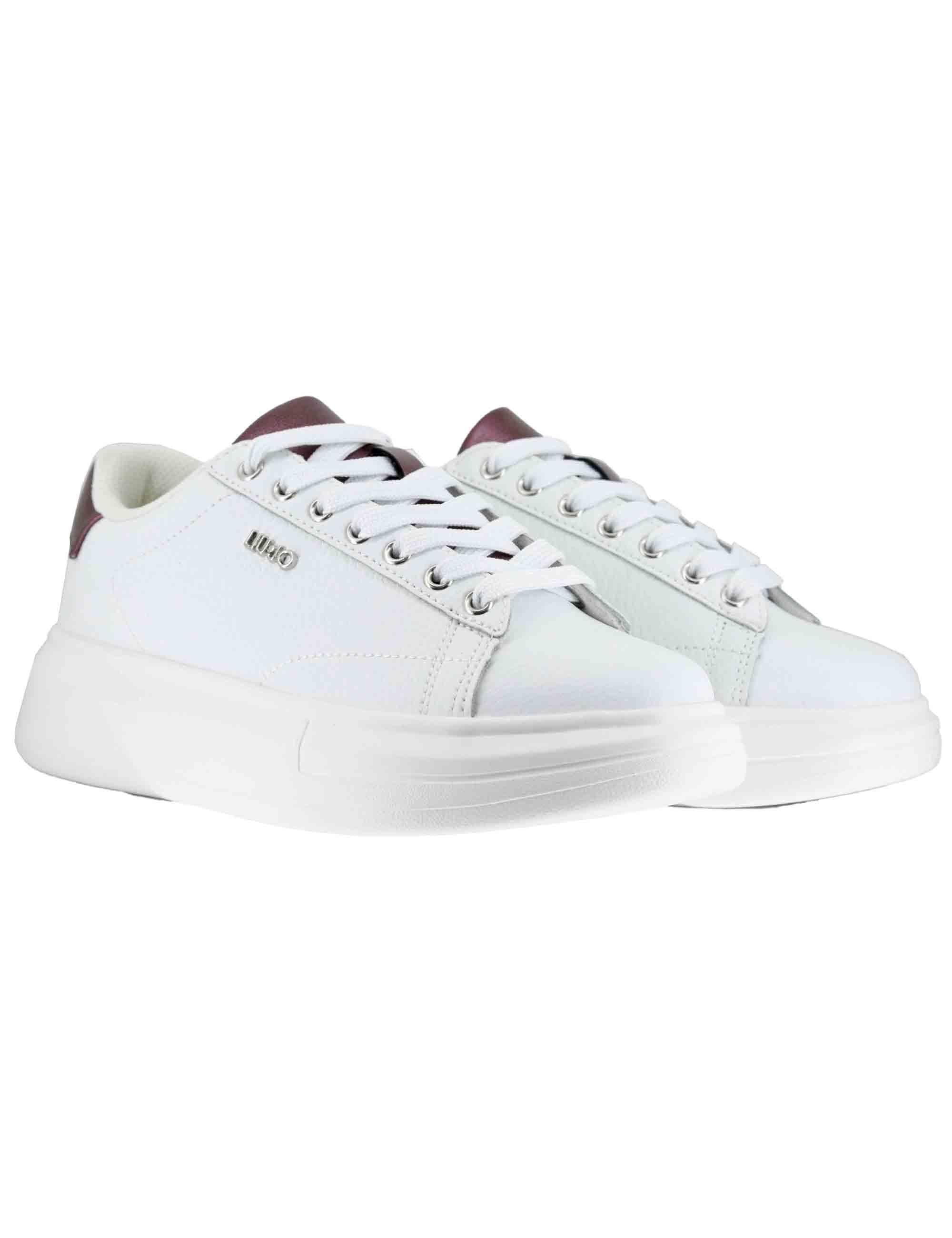 Sneakers donna Babol 01 in pelle bianca e bordeaux con suola alta 5 cm BF5059PX748S3909 WHITE/CREMISI Liu-Jo 