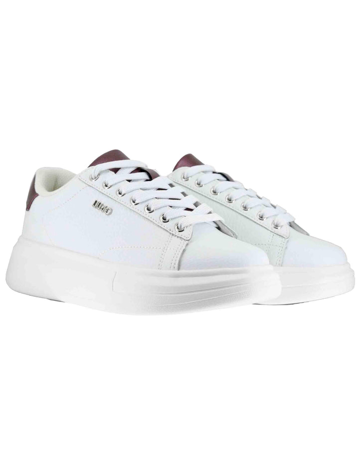 Sneakers donna Babol 01 in pelle bianca e bordeaux con suola alta 5 cm BF5059PX748S3909 WHITE/CREMISI Liu-Jo 