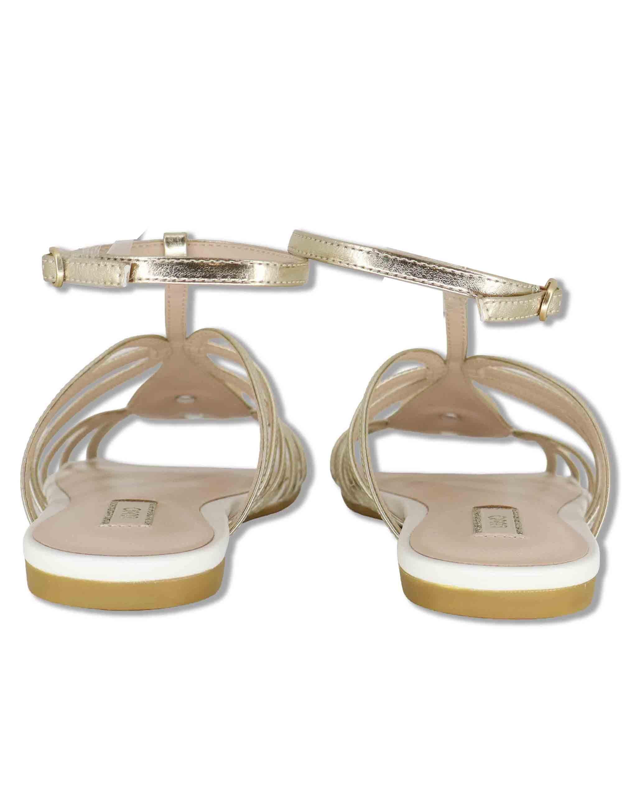 Sandali bassi donna in pelle platino con fascette e cinturino alla caviglia SANDY 02 GOLD Liu-Jo 