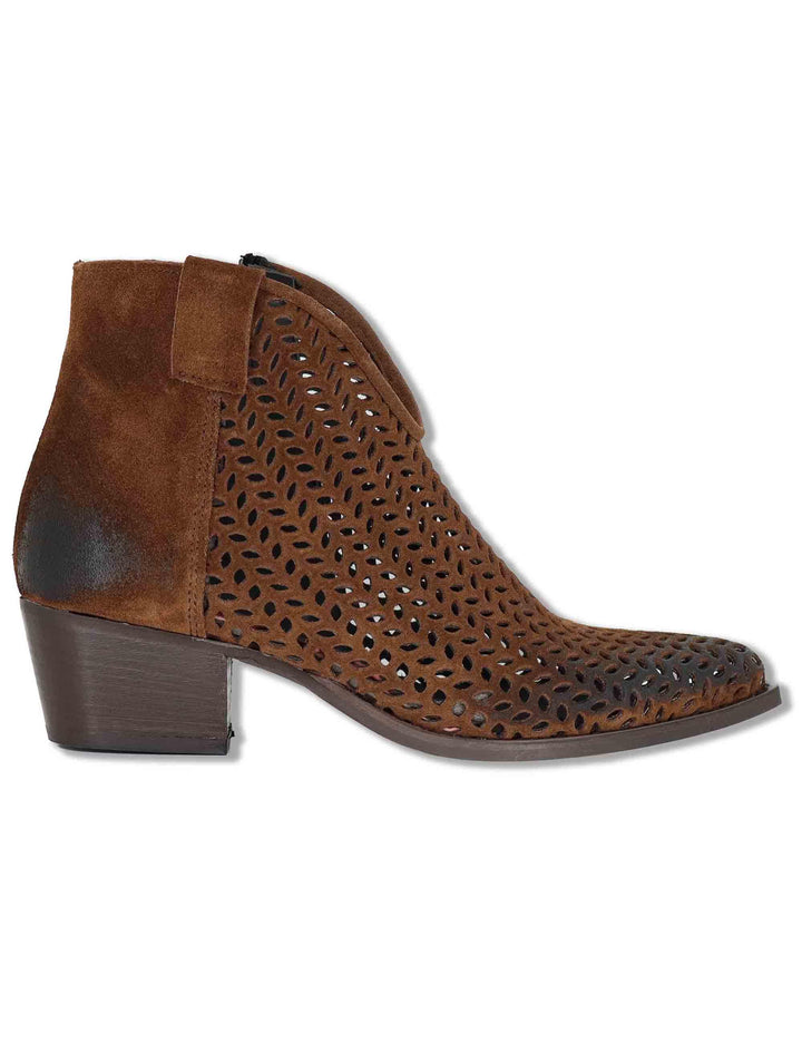 Stivaletti texani donna in camoscio cuoio laserato tacco medio GOLD106 016 Tattoo 