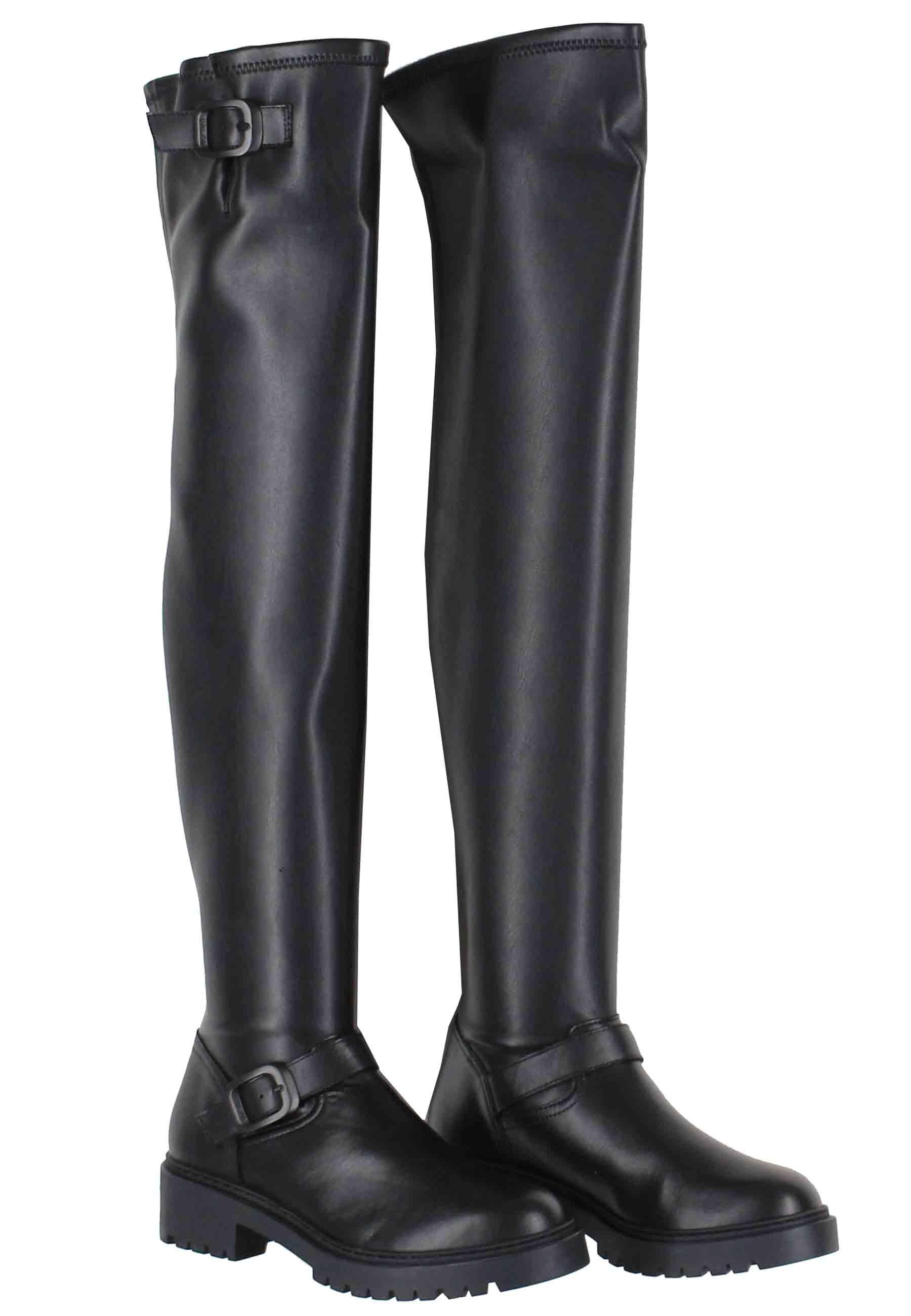 Stivali con gambale alto donna in pelle nera e suola carrarmato GASOL STN BLACK Unisa 