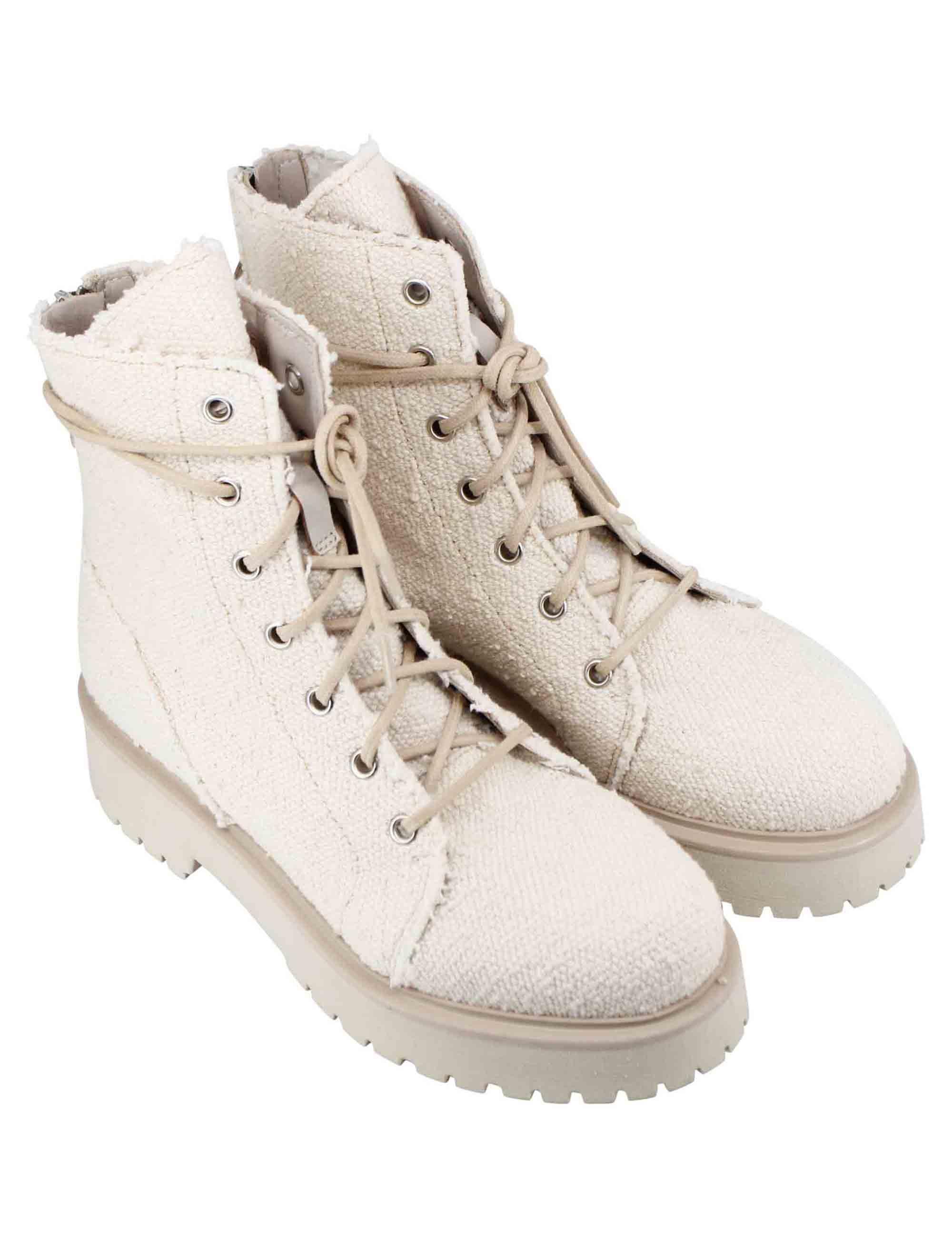 Stivaletti anfibi donna in tessuto beige con zip posteriore HARU 009 Patrizia Bonfanti 