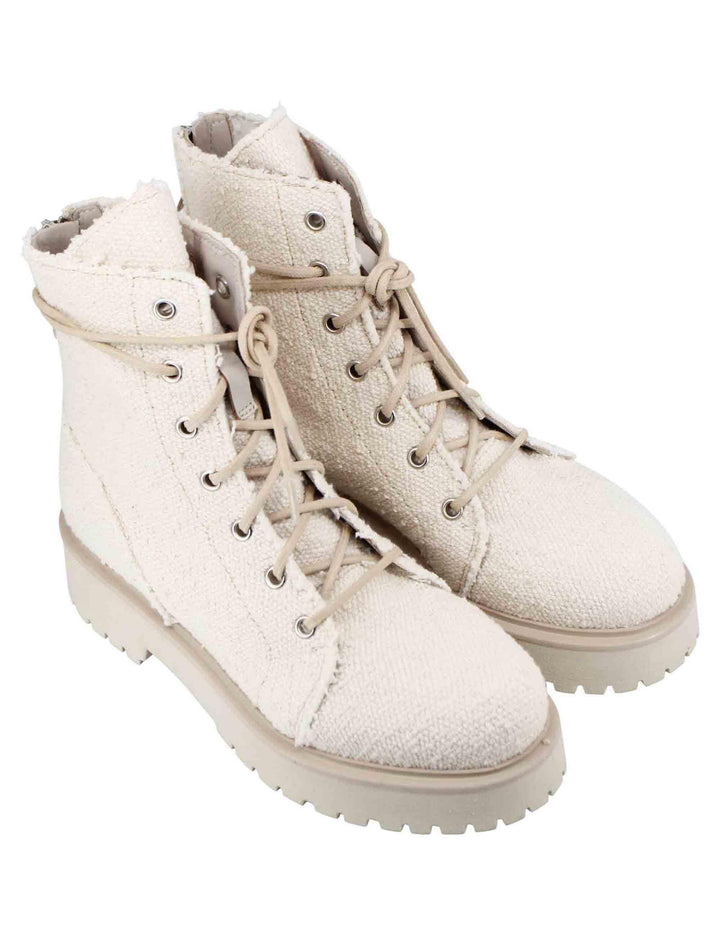 Stivaletti anfibi donna in tessuto beige con zip posteriore HARU 009 Patrizia Bonfanti 