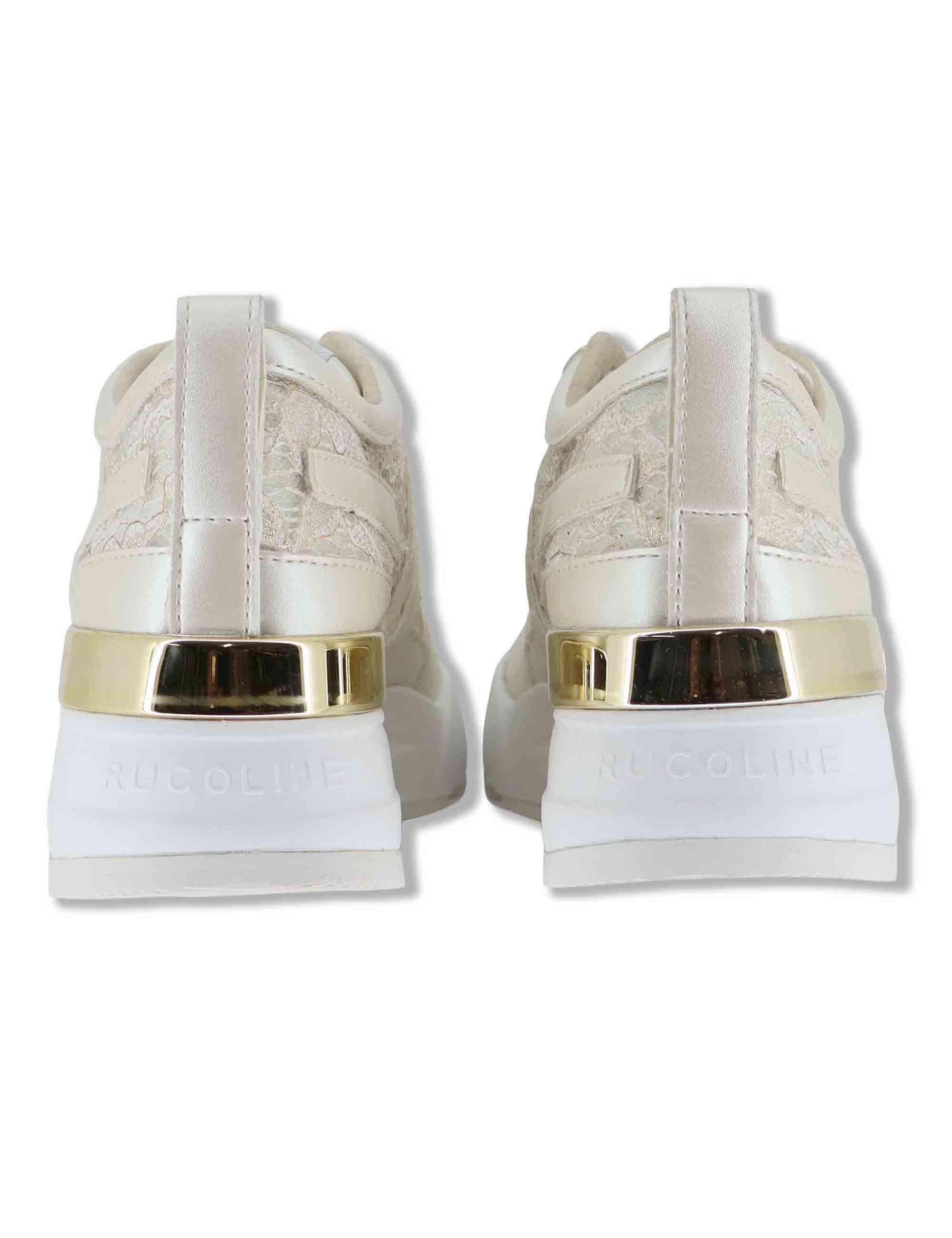 Sneakers donna in pelle e pizzo oro con zeppa alta in gomma 4009-84586 3 Ruco Line 