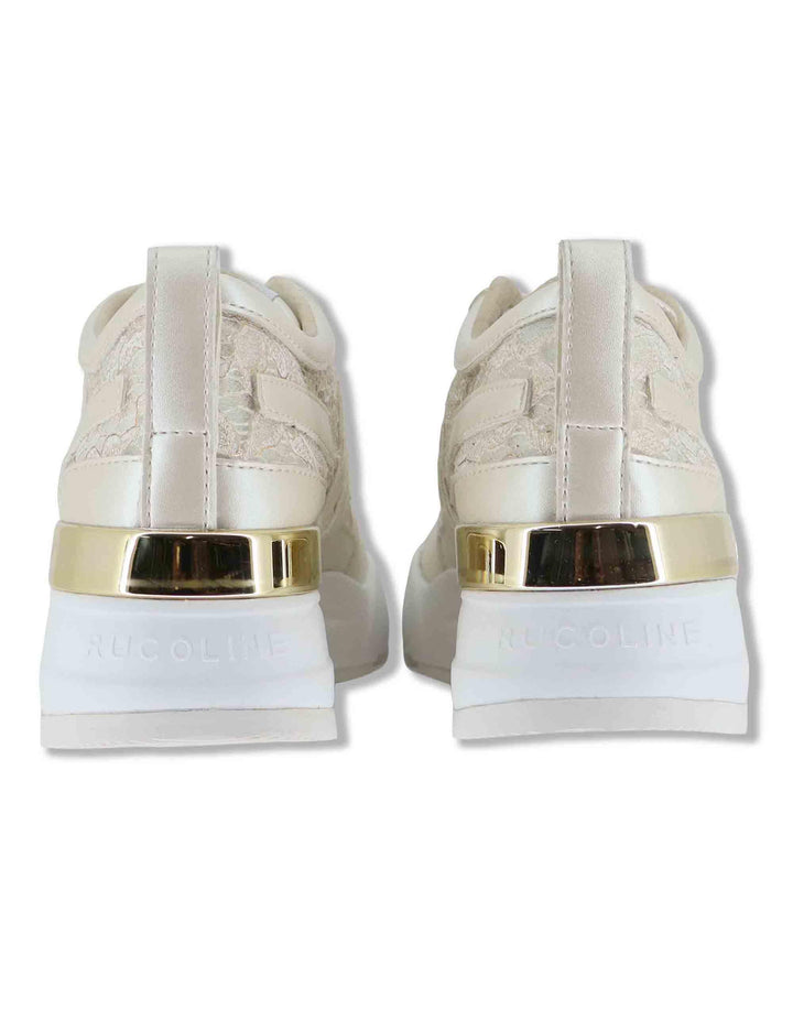 Sneakers donna in pelle e pizzo oro con zeppa alta in gomma 4009-84586 3 Ruco Line 