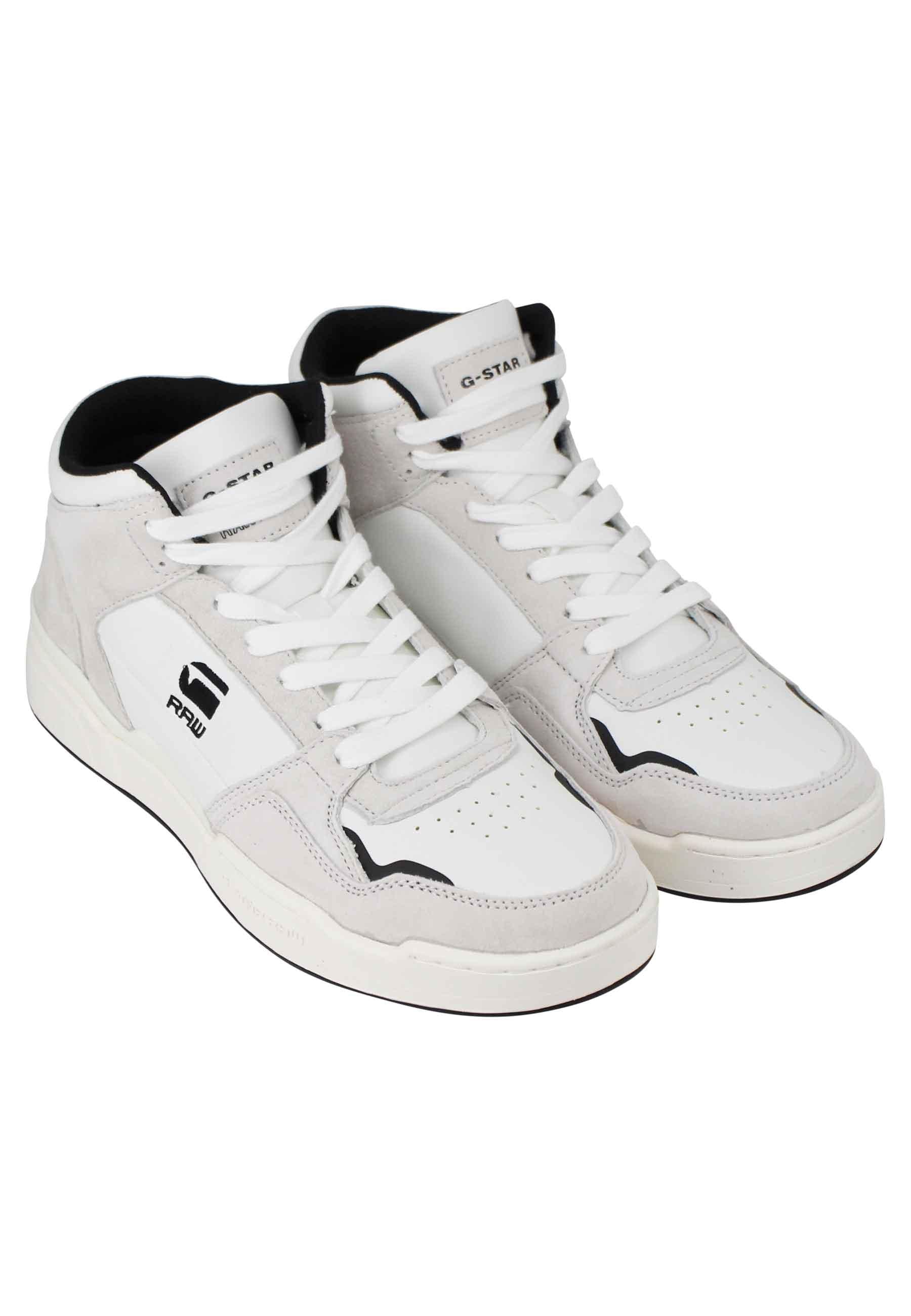 Sneakers a stivaletto uomo Attacc Mid in pelle bianca con riporti neri 2212 040711 1000 G-Star Raw 