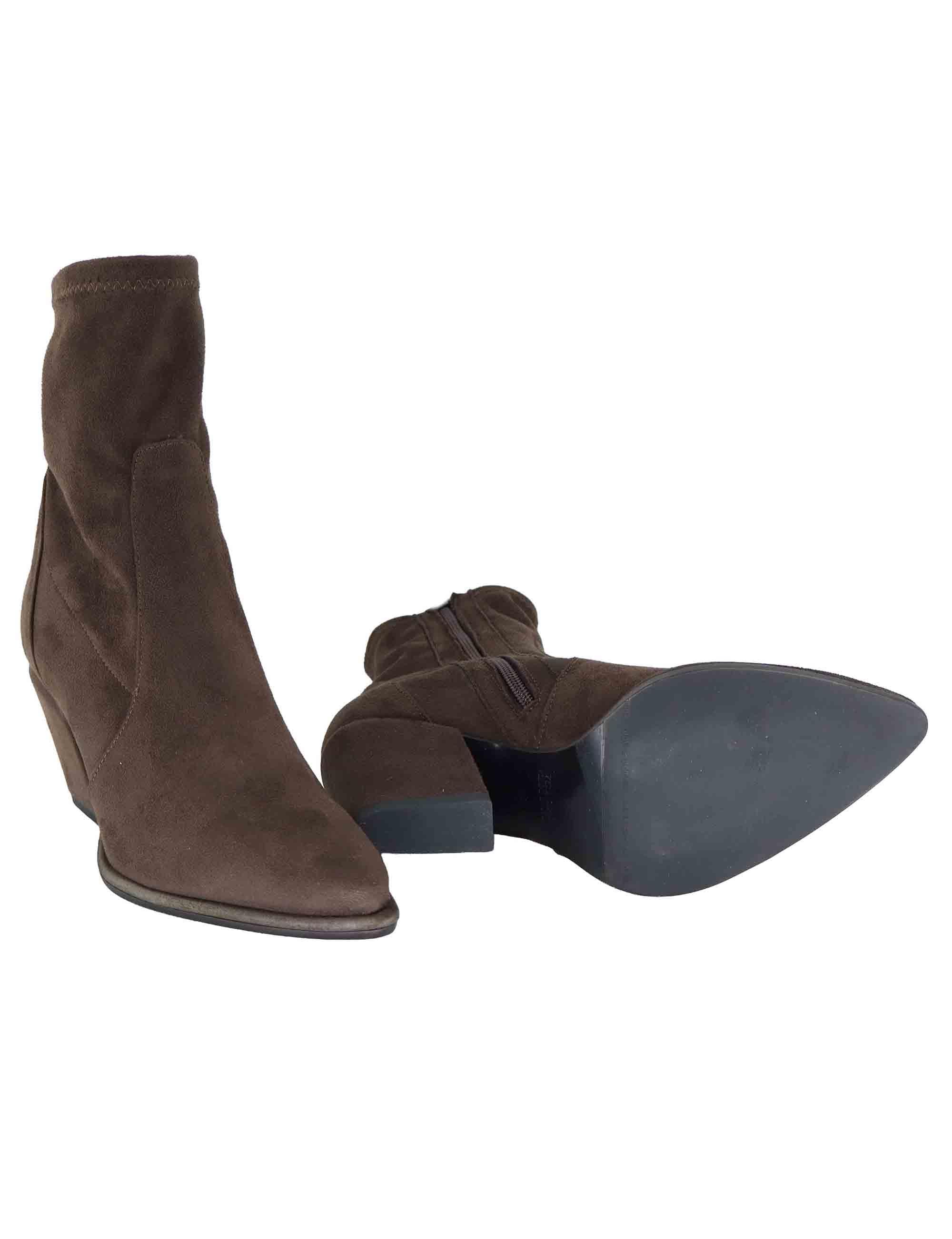 Stivaletti donna in alcantara marrone con zip laterale SP1030 014 Spatarella 