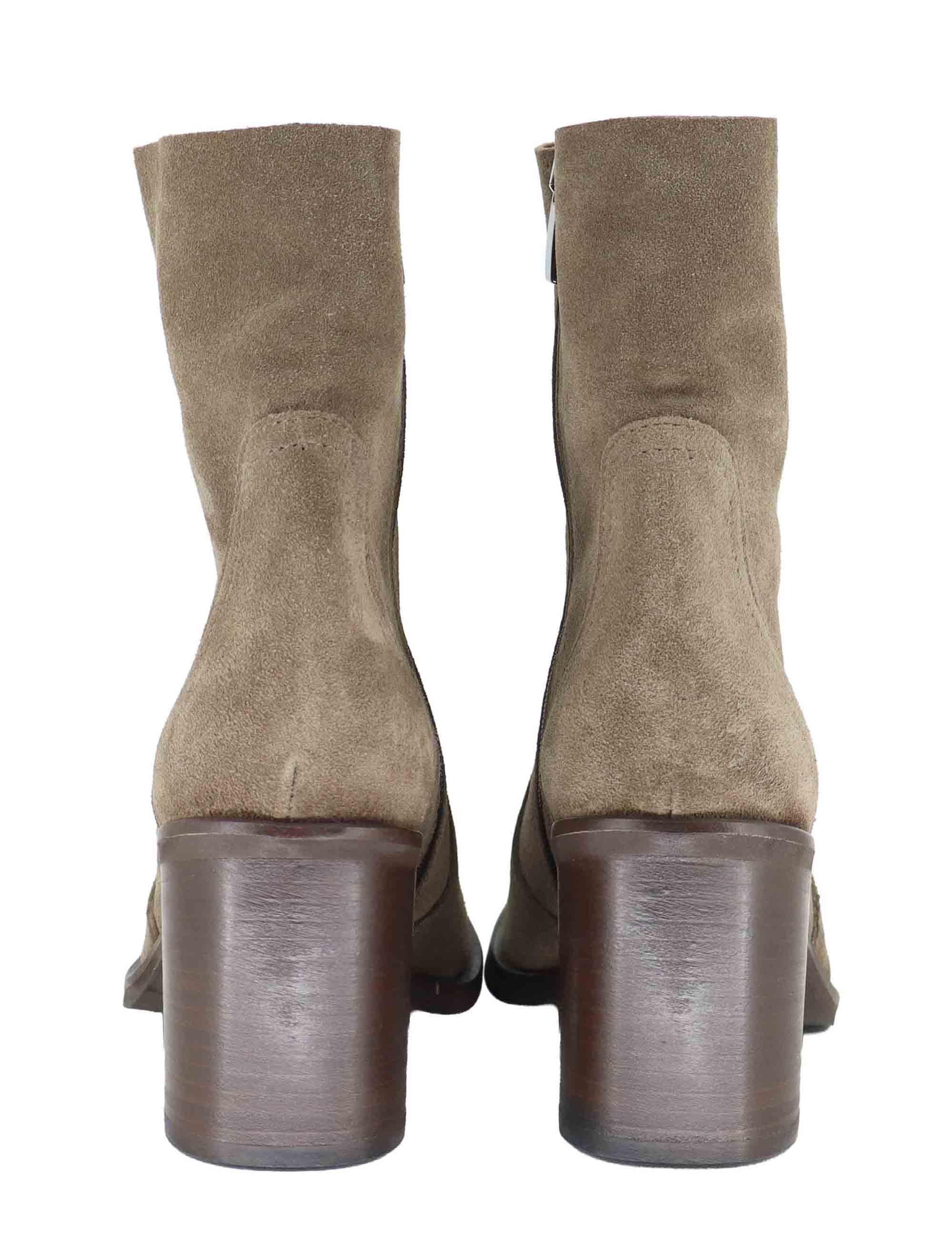 Stivaletti donna in camoscio taupe con tacco alto in cuoio AVI 3 039 Tattoo 