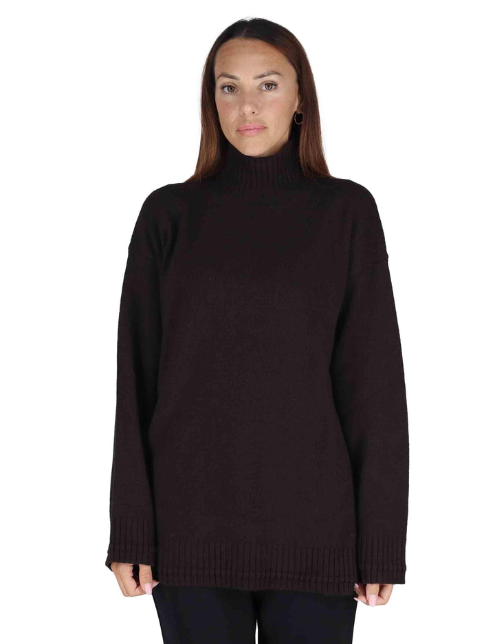 Maglioni donna Cachemire Merinos in misto cachemire marrone con collo alto JQ511274315 40003 Maliparmi 