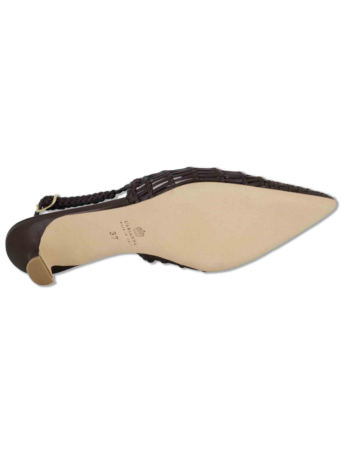 Decollete slingback donna in pelle intrecciata marrone con tacco basso e punta a punta CH2657/RT CV014 L'Arianna 