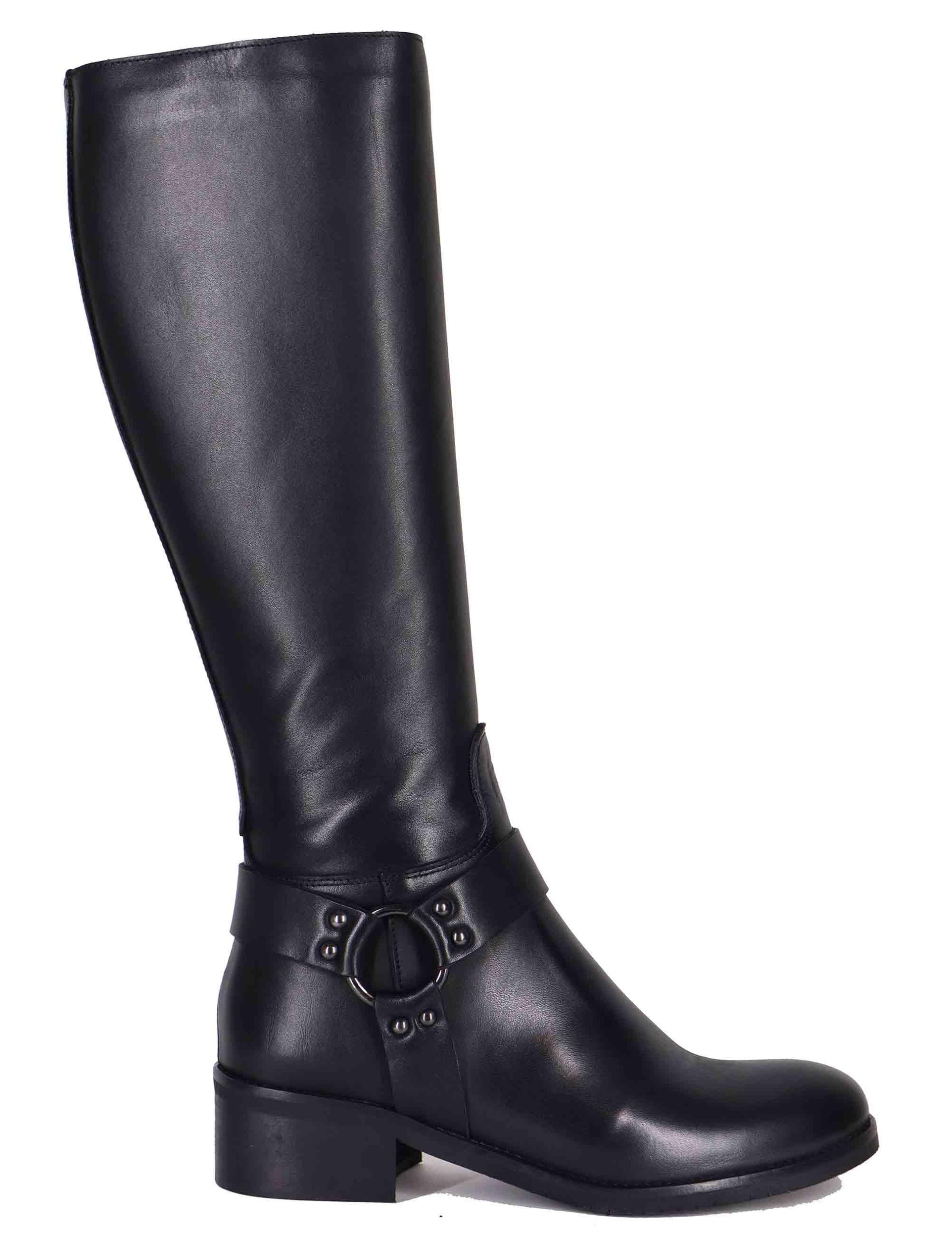 Stivali donna in pelle nera con tacco basso e cavigliera SPSTPR6005 001 Spatarella 