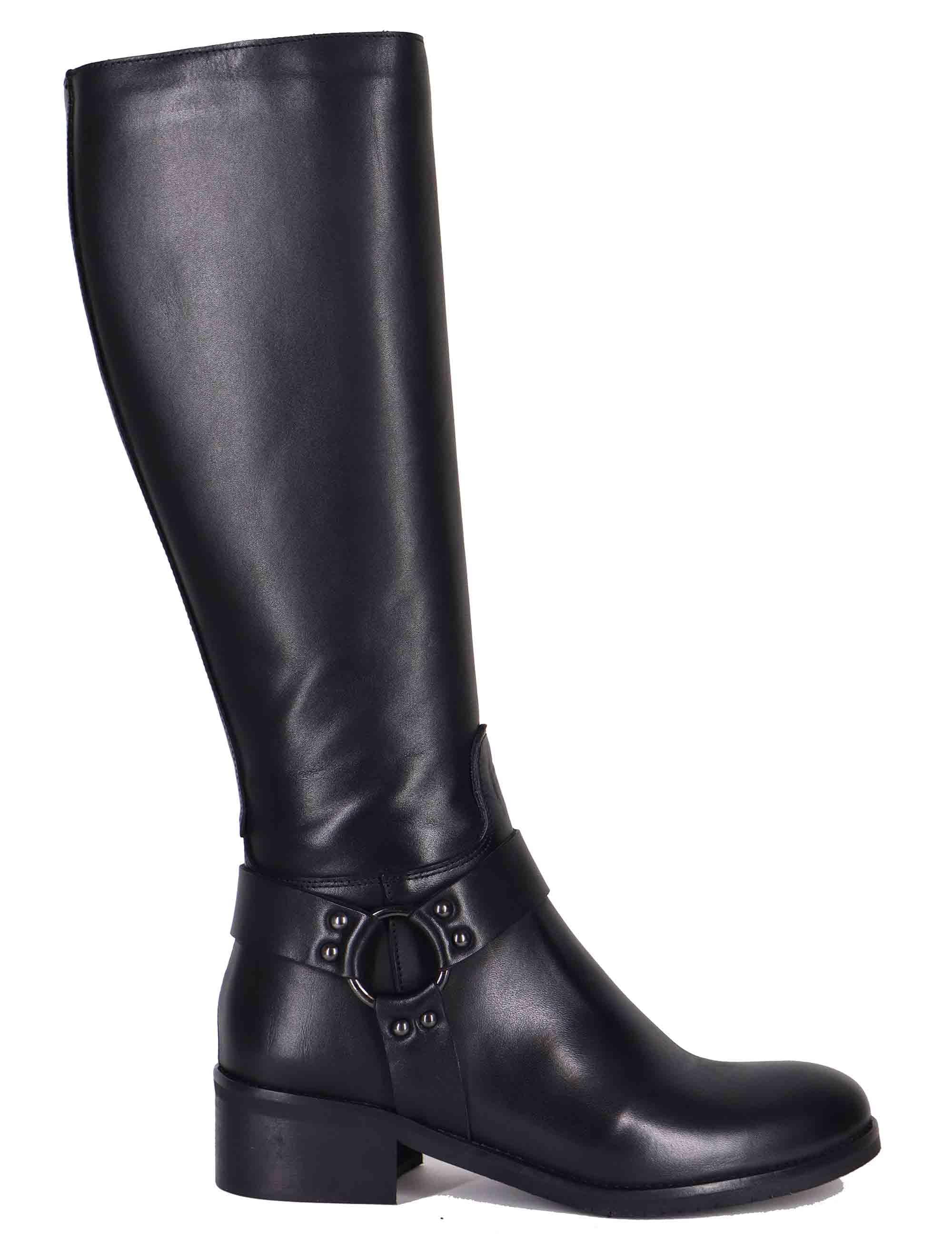 Stivali donna in pelle nera con tacco basso e cavigliera SPSTPR6005 001 Spatarella 