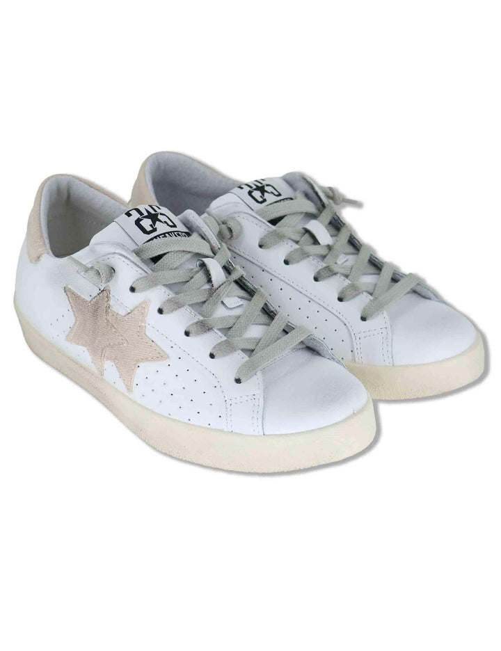 Sneakers donna Prime in pelle bianca e off white con stelle 2SD5092 126 2Star 