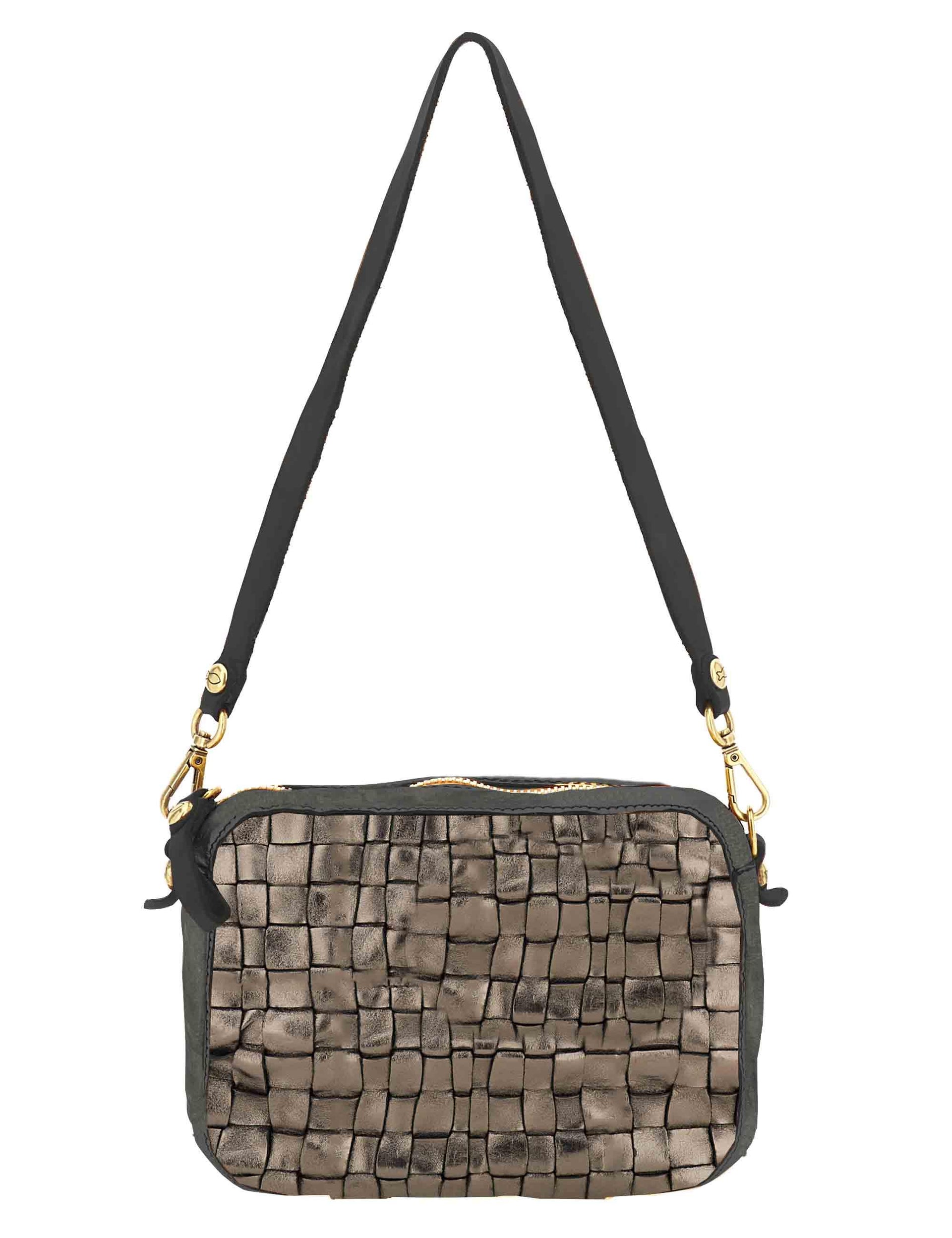 Borse donna Edera in pelle laminata intrecciata grigia con doppie tracolle C021330ND X2770 F0603 Campomaggi 