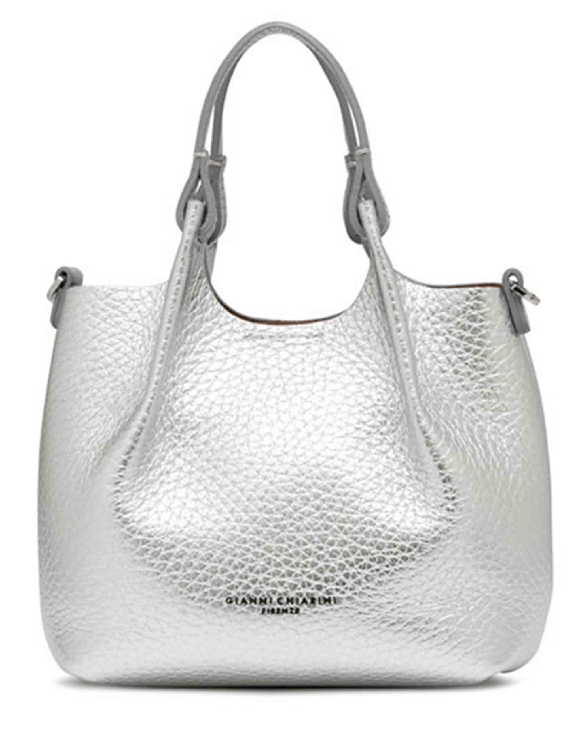 Borse donna Dua in pelle laminato argento con doppio manico e tracolla BS9718 RNGDBL T.U. 14369 Gianni Chiarini 