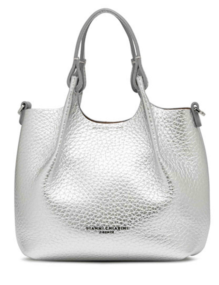 Borse donna Dua in pelle laminato argento con doppio manico e tracolla BS9718 RNGDBL T.U. 14369 Gianni Chiarini 