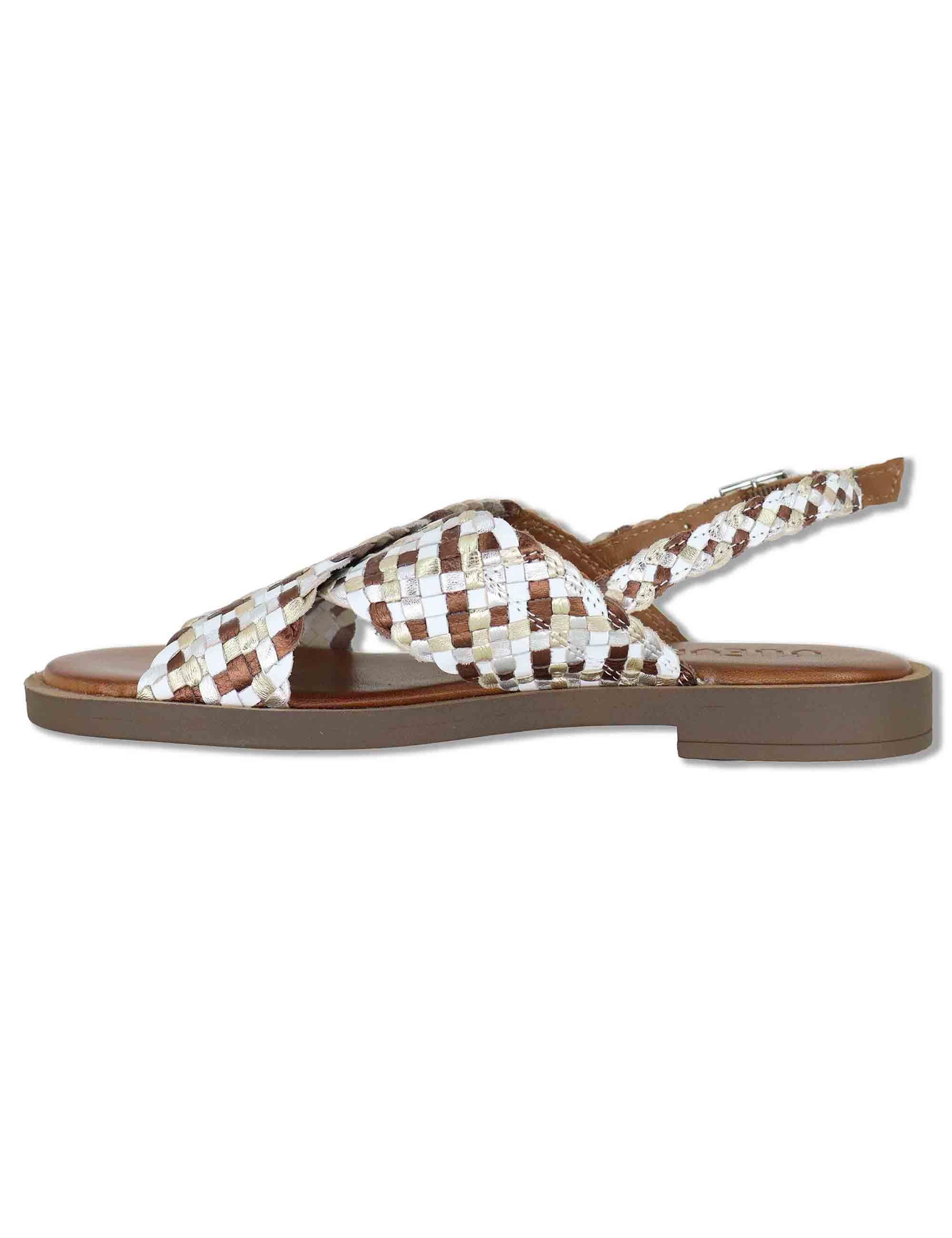 Sandali donna slingback flat in pelle intrecciata bianca e laminato a doppia fascia WD425R32 500138 Vueva 