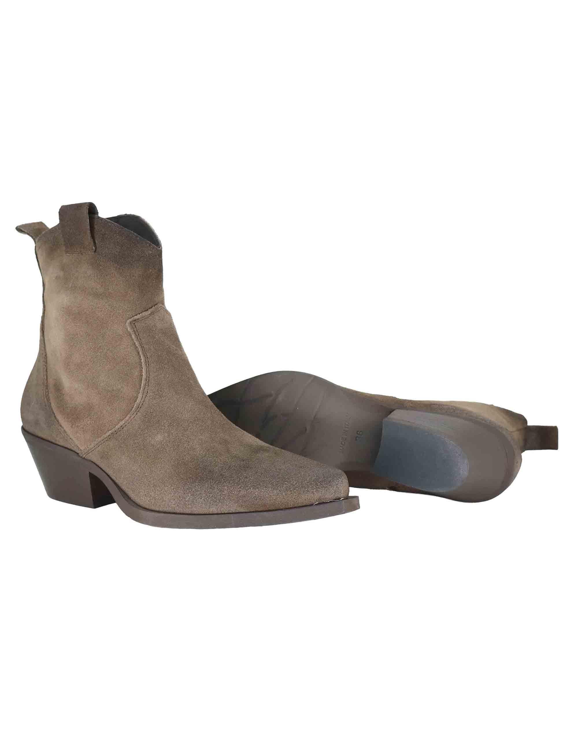 Stivaletti texani donna realizzati in crosta vintage taupe e tacco messicano SPDX380 014 Spatarella 