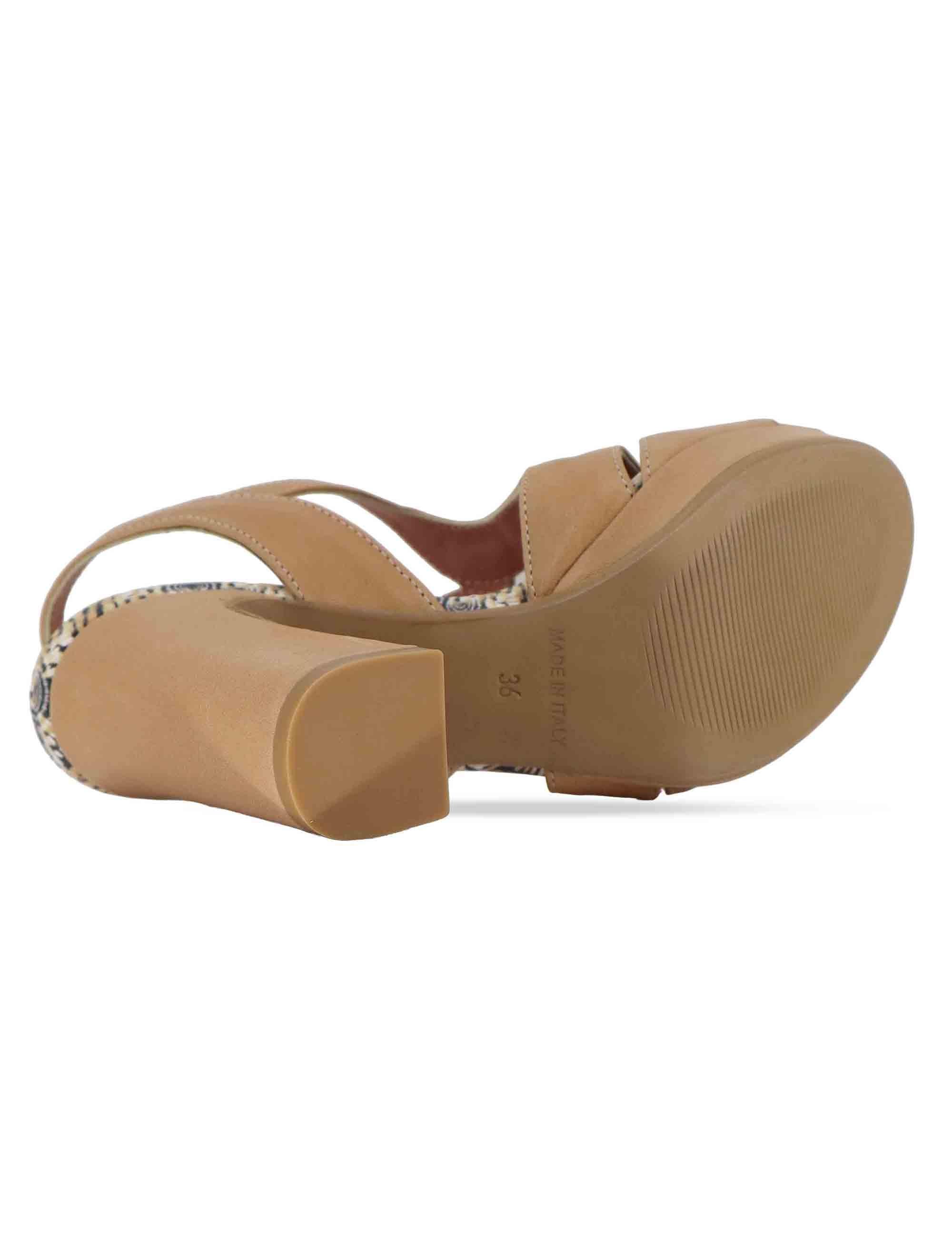 Sandali donna slingback in pelle beige con tacco alto e plateau 3046K 015 Les Venues 