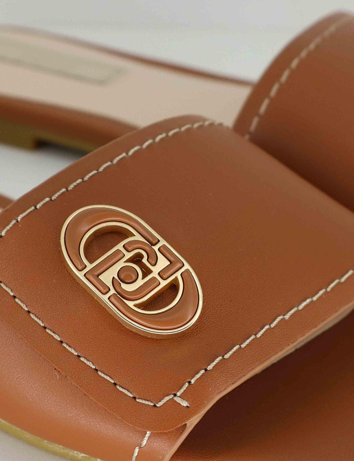Sandali bassi donna in pelle cuoio con fibbia laterale e suola in gomma SANDY 03 SADDLE Liu-Jo 
