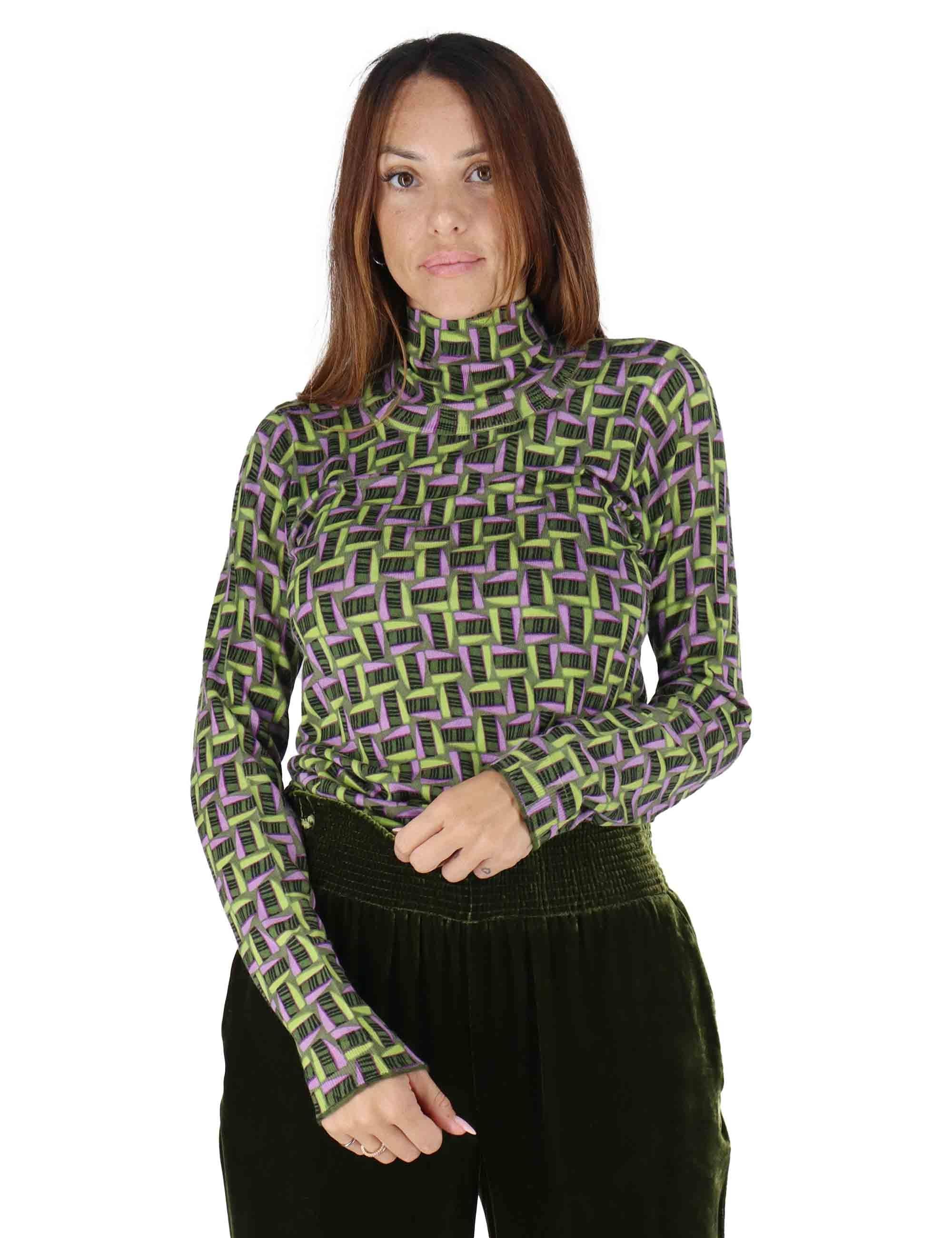 Maglioni donna Printed Knit in lana stampata verde con collo alto JQ510478200 D6072 Maliparmi 