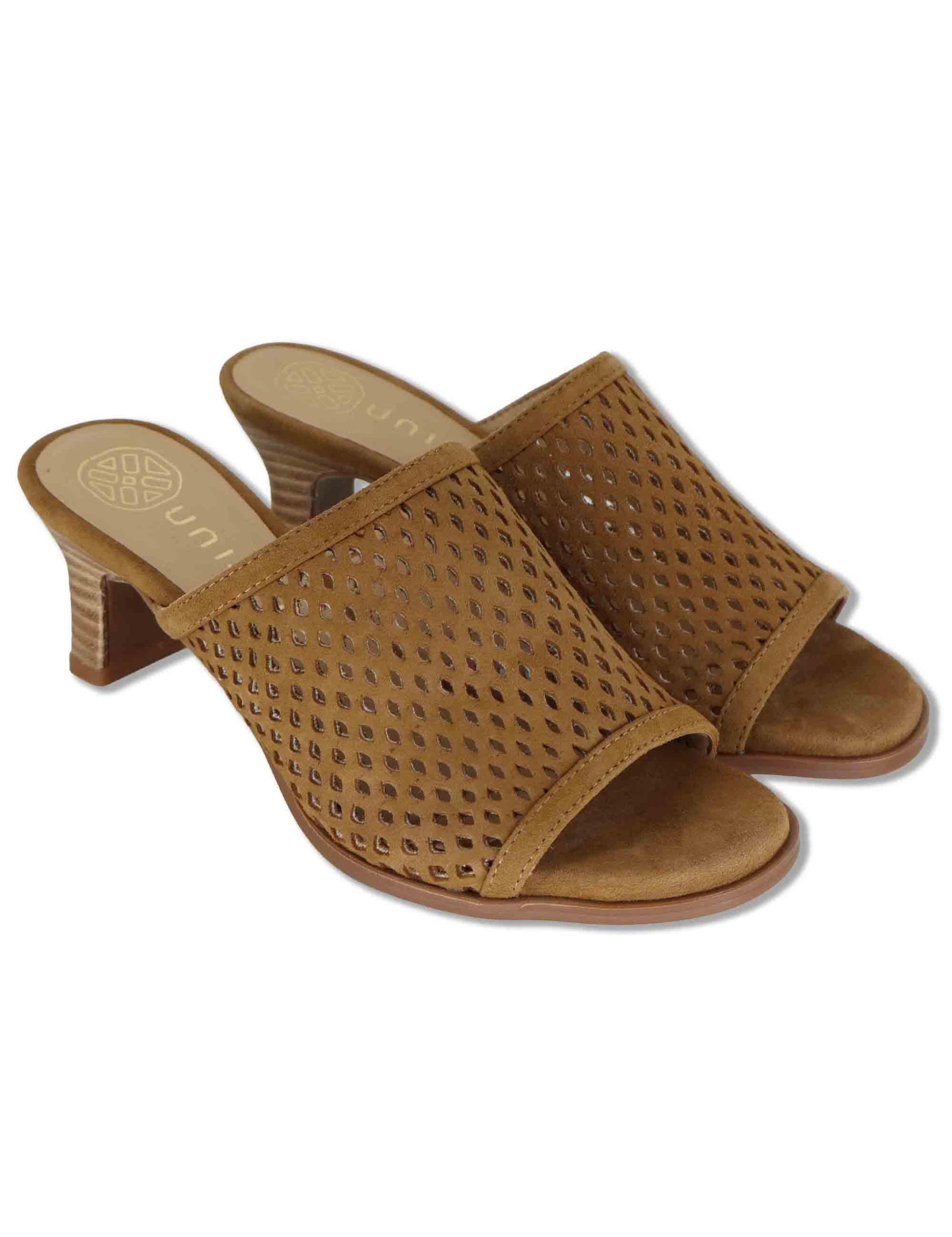 Sandali donna in camoscio cuoio forato e tacco medio LABUC KS MISTRAL Unisa 