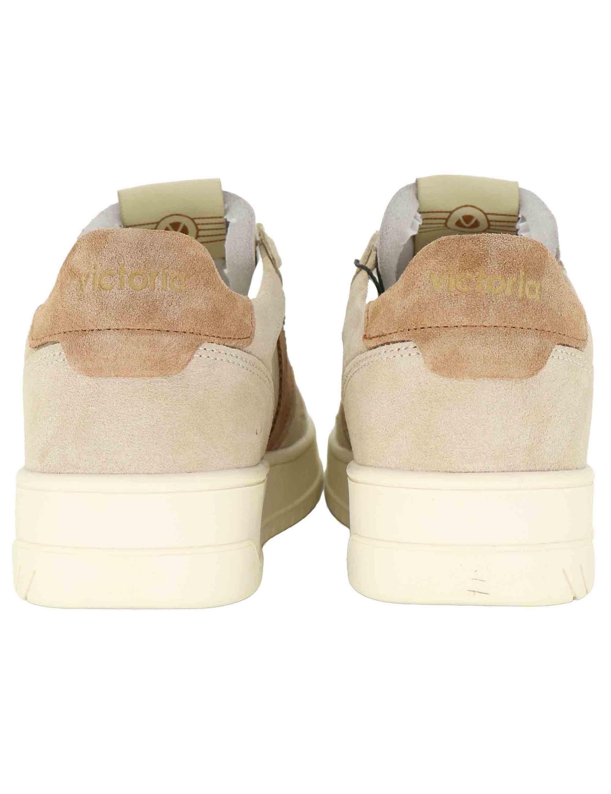 Sneakers donna in camoscio beige con logo tono su tono 1257127 Beige Victoria 