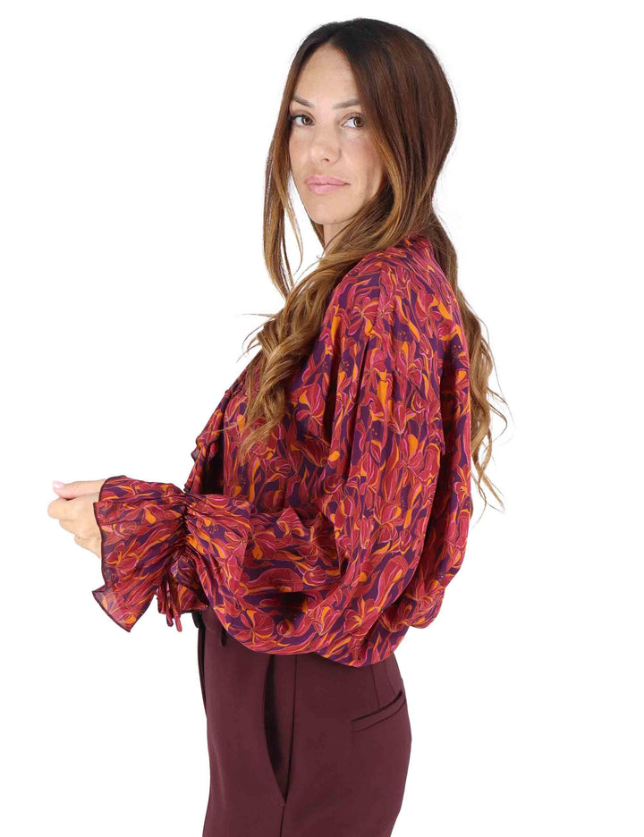 Camicie donna Lily's Ballet in viscosa naturale a fantasia bordeaux con rouche JM556250653 A3359 Maliparmi 