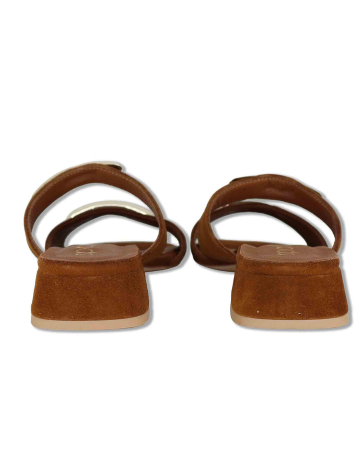 Sandali donna in camoscio cuoio doppia fascia con accessori e tacco basso SP261528 014 Spatarella 