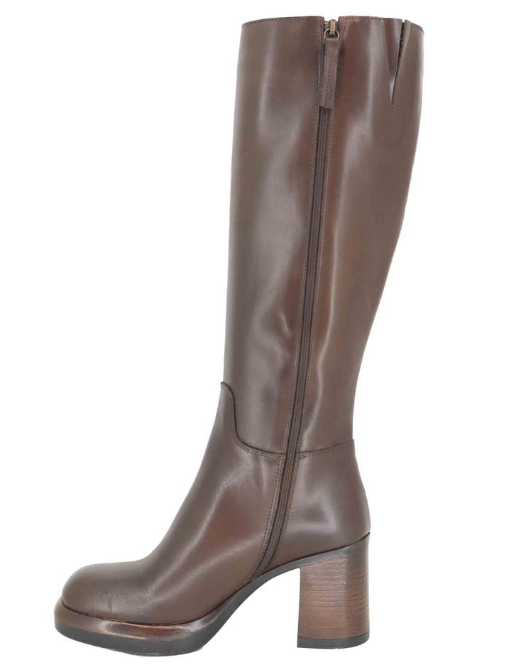 Stivali donna in pelle marrone con con tacco alto e plateau SPST7012 014 Spatarella 
